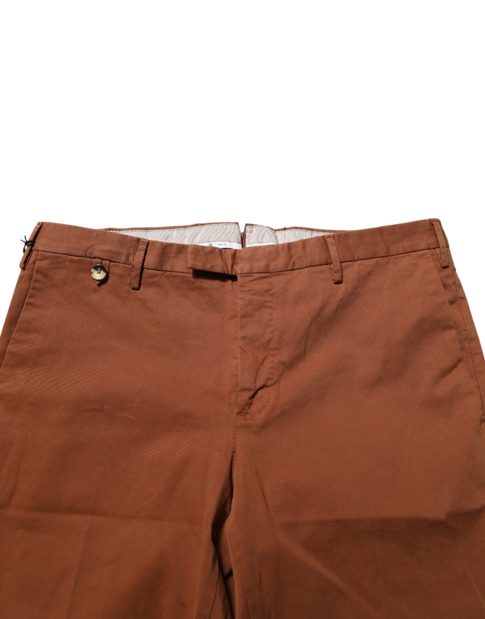 Brown Men Skinny Chino Mid Waist Trouser Pants