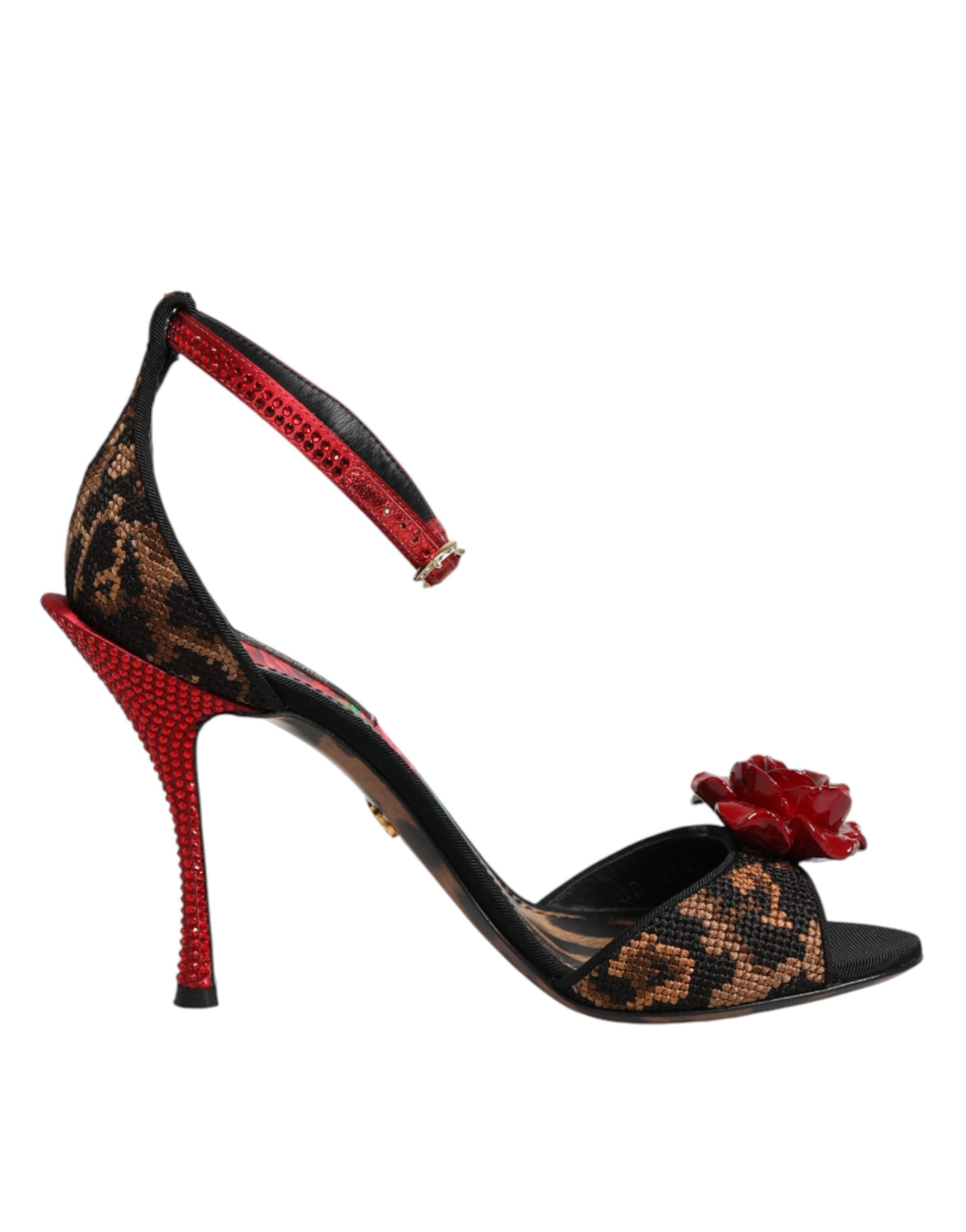Brown Leopard Crystal Roses Sandals Shoes
