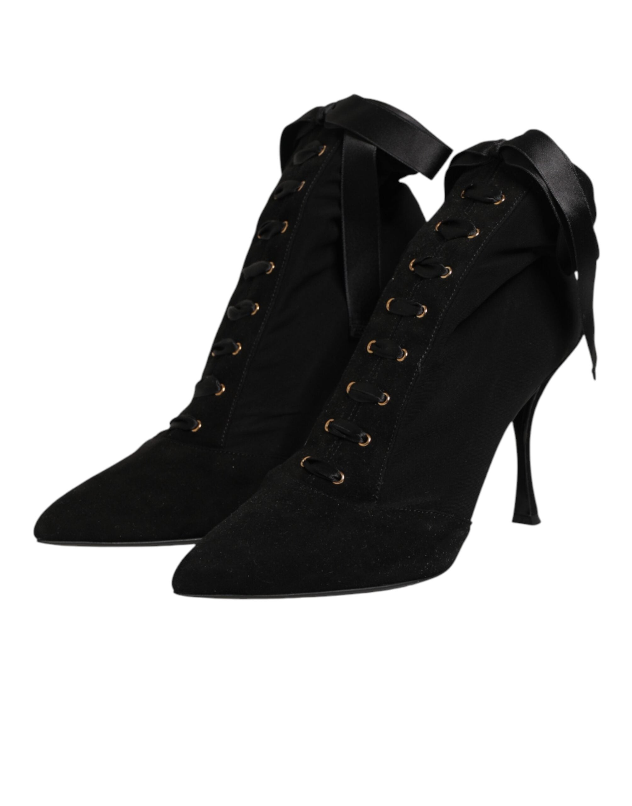 Black Stiletto Heels Lace Up Boots Shoes