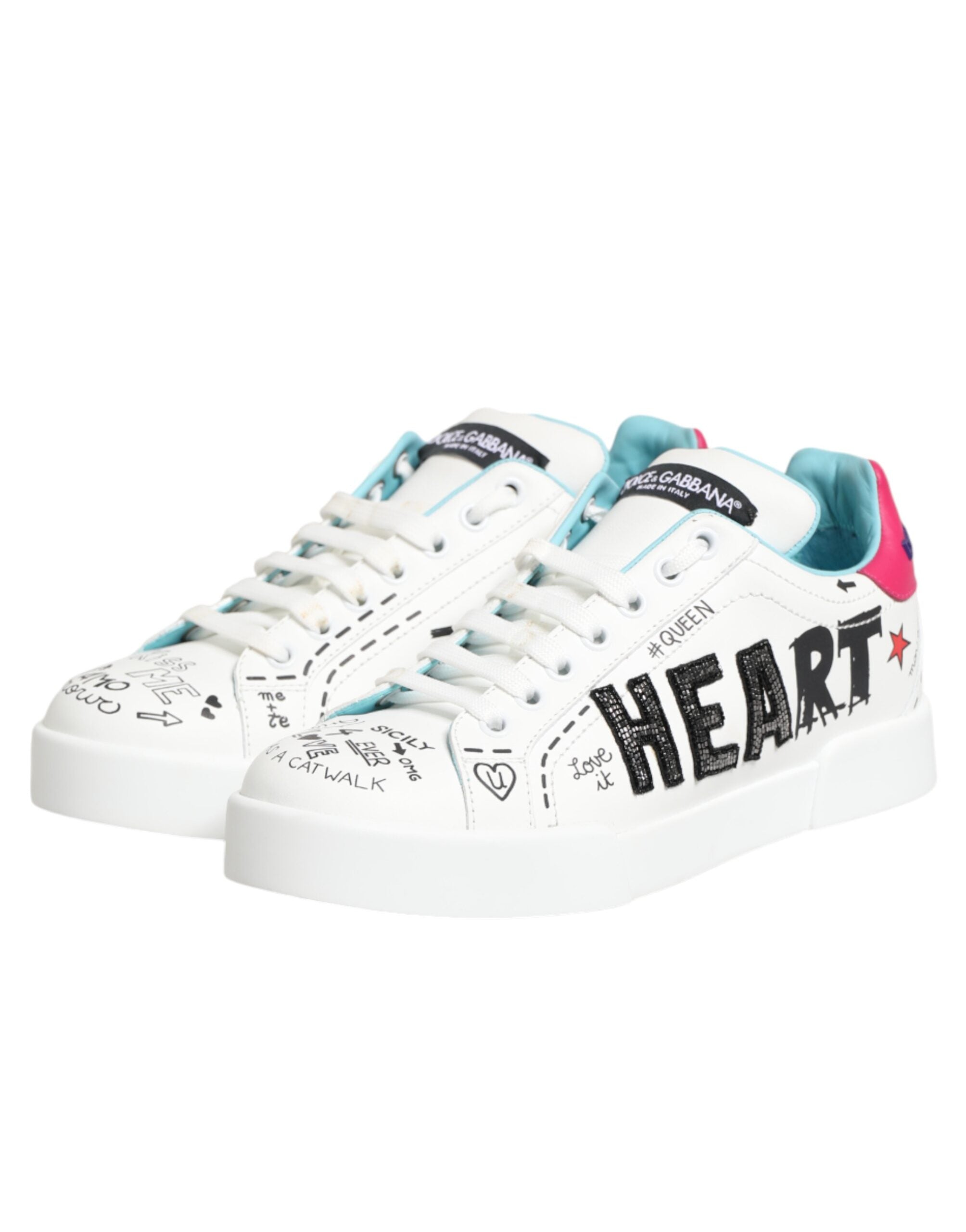 White Leather Graffiti Low Top Sneakers Shoes