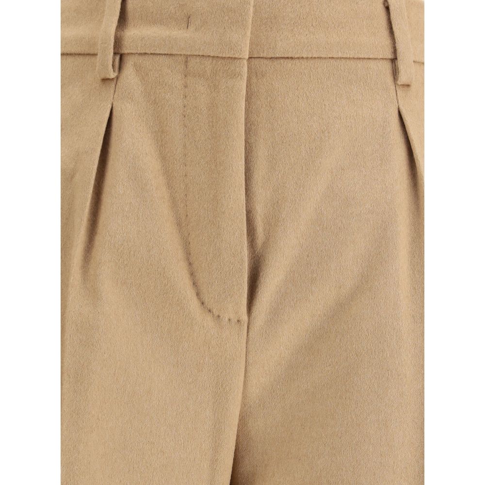 Beige Camel Hair Casual Pants