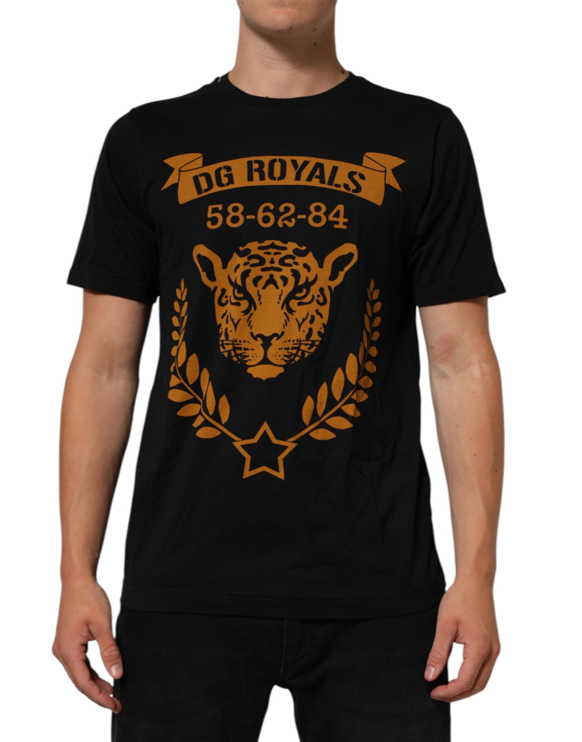 Black DG Royals Cotton Crew Neck Men T-shirt