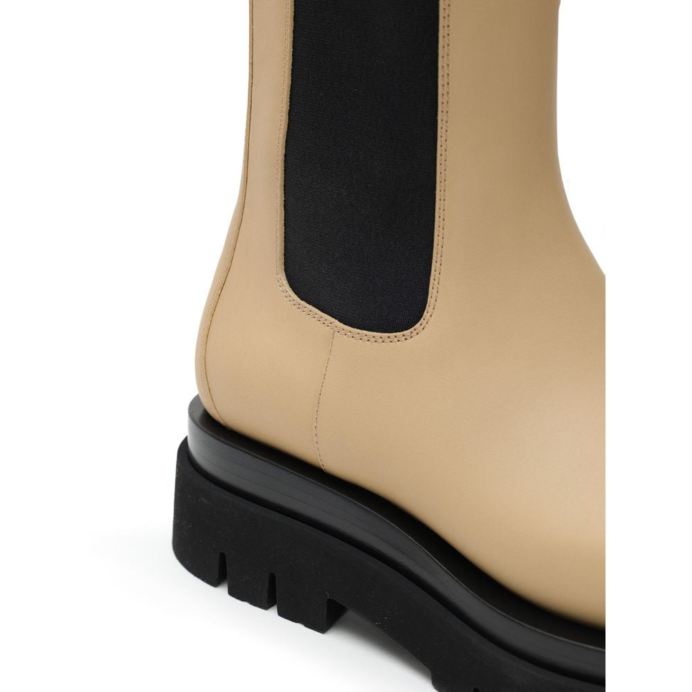 Beige Leather Chelsea Boots