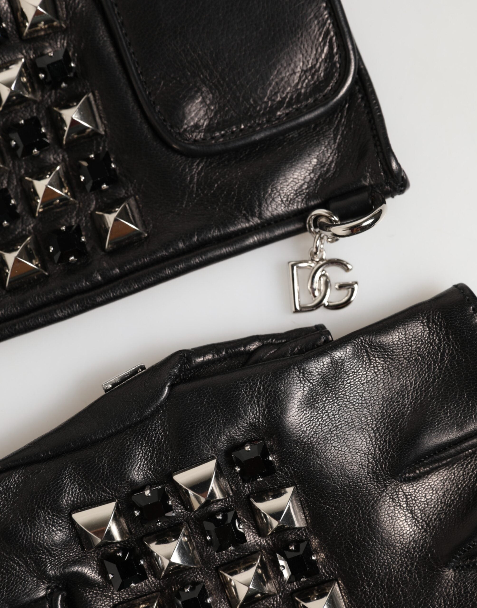 Black Leather Studded Fingerless Hand Mitten Men Gloves