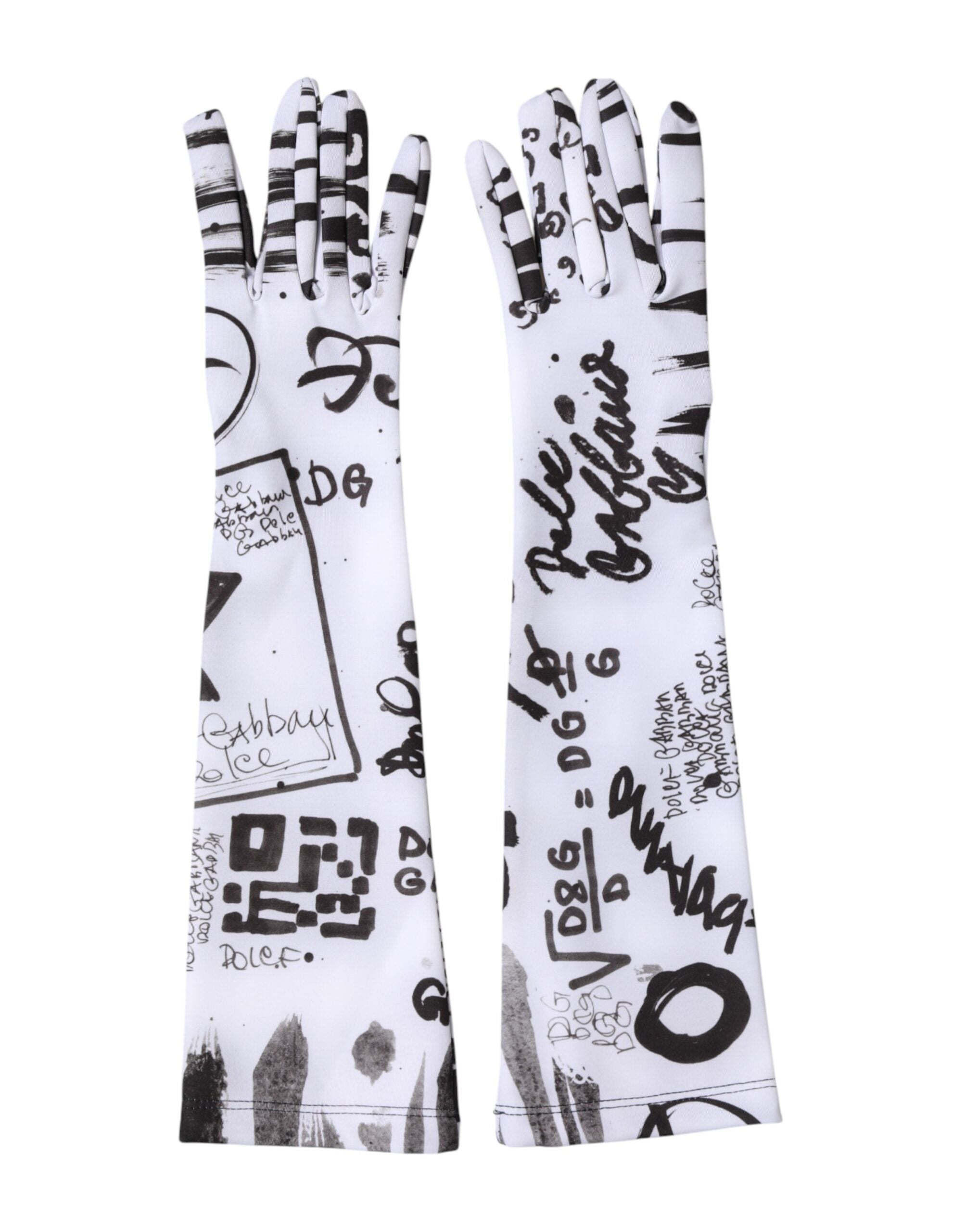 Black White DG Logo Elbow Length Mitten Gloves