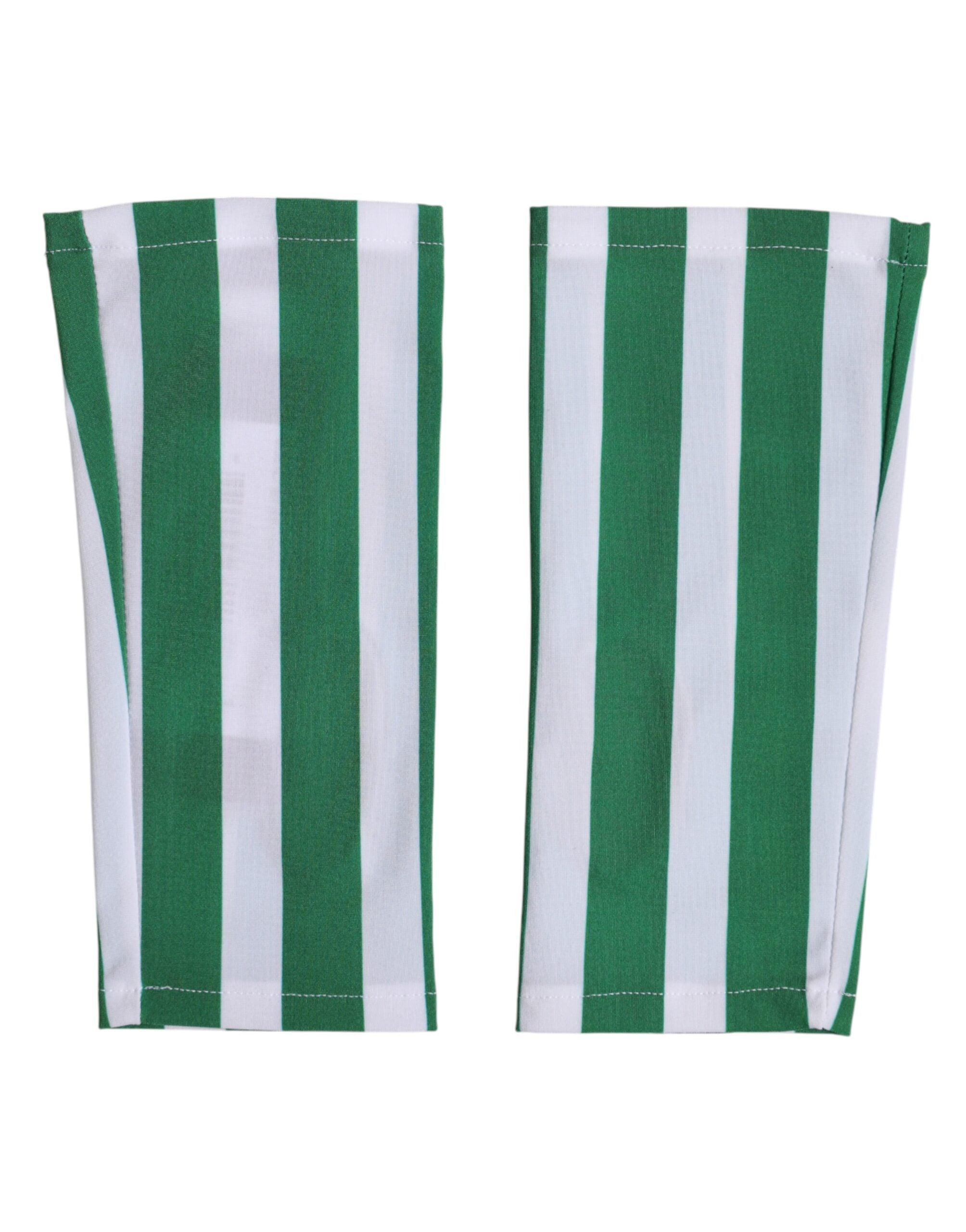 Green White Nylon Fingerless Wrist Length Gloves