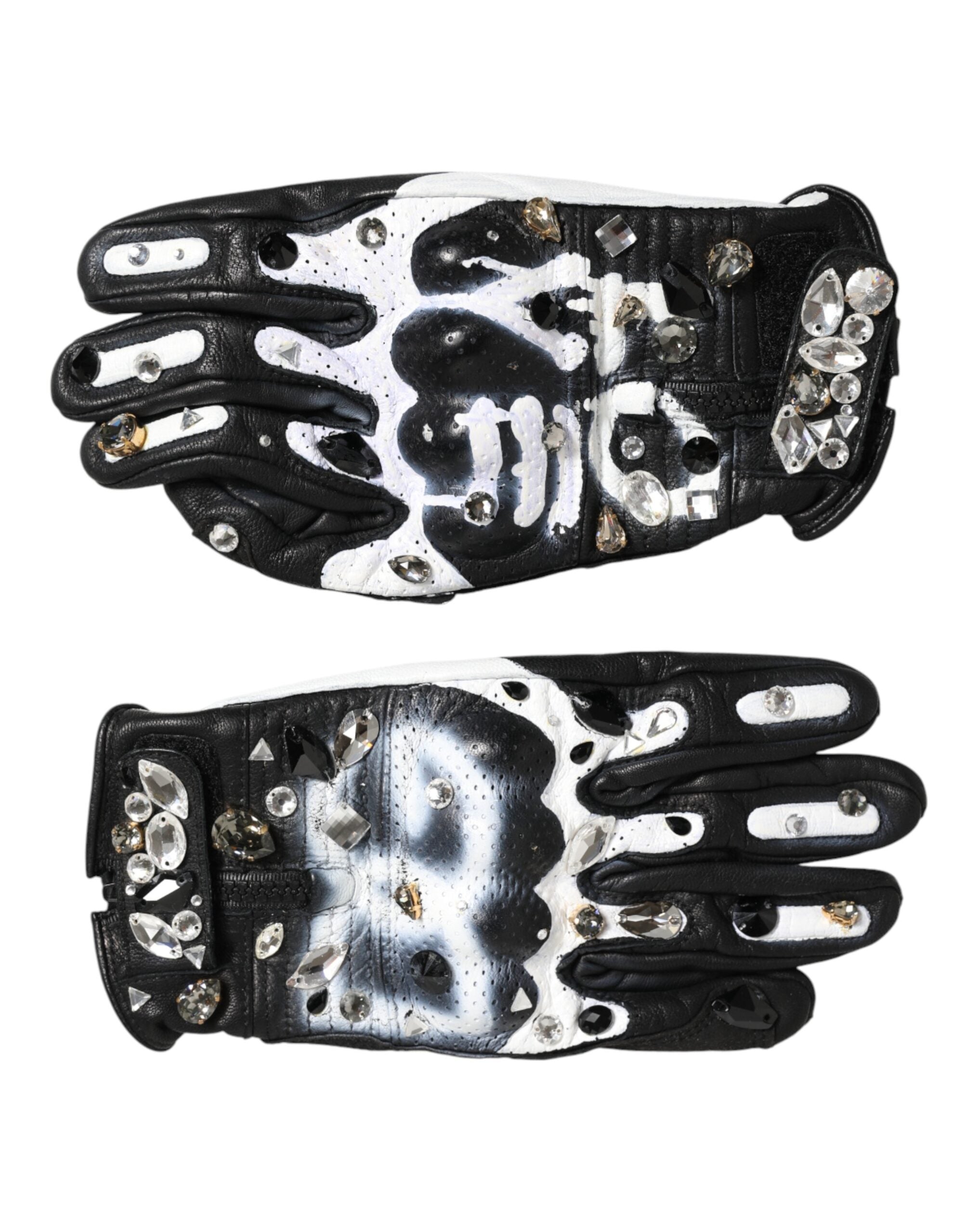 Gloves Black White Crystal Wrist Length Mitten Gloves