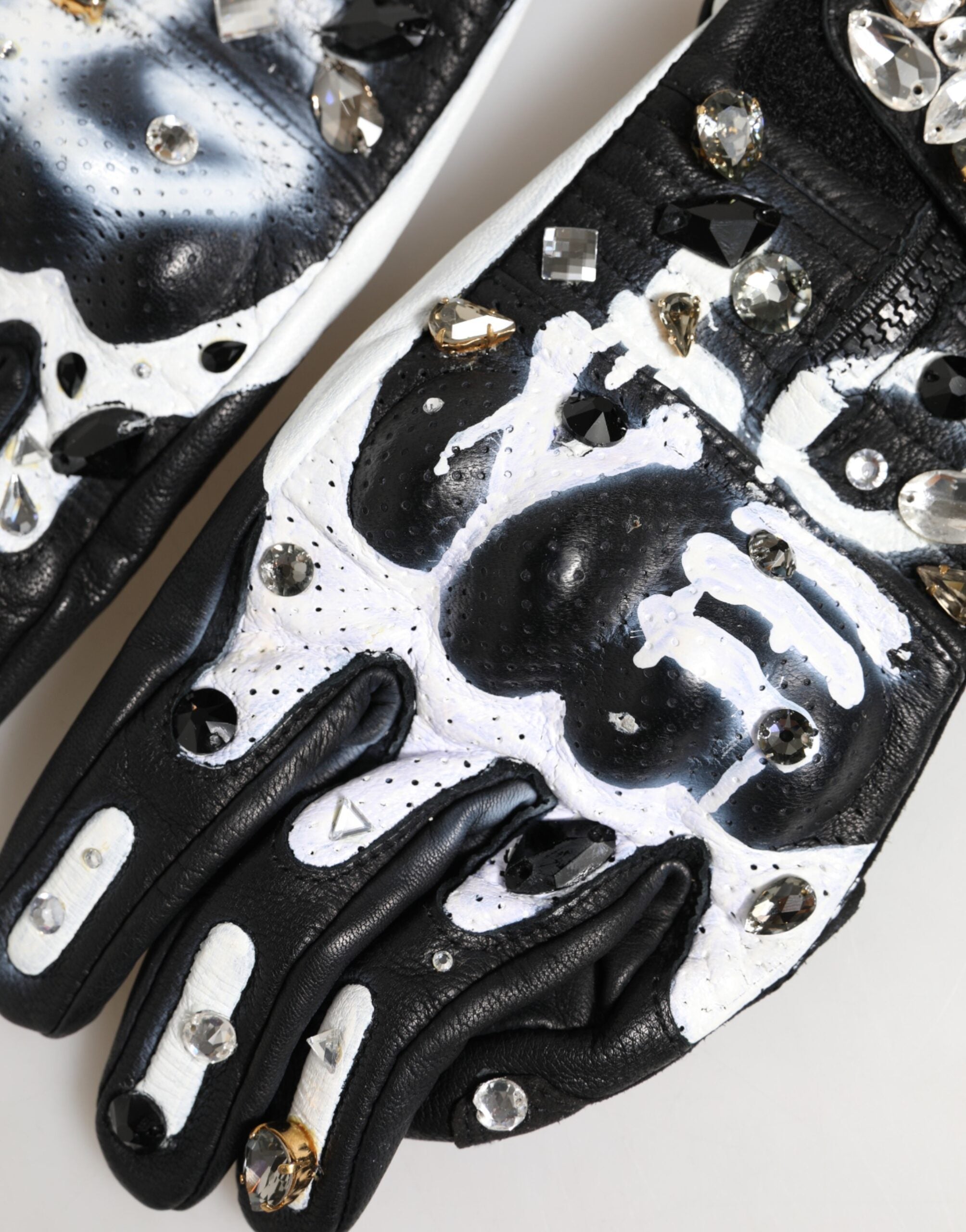 Gloves Black White Crystal Wrist Length Mitten Gloves