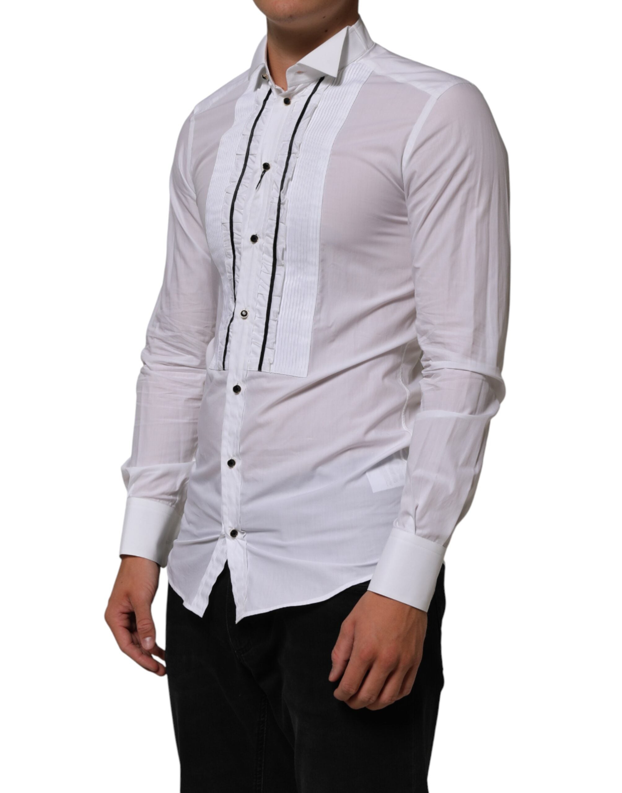 White Cotton Collared Long Sleeve GOLD Dress Shirt