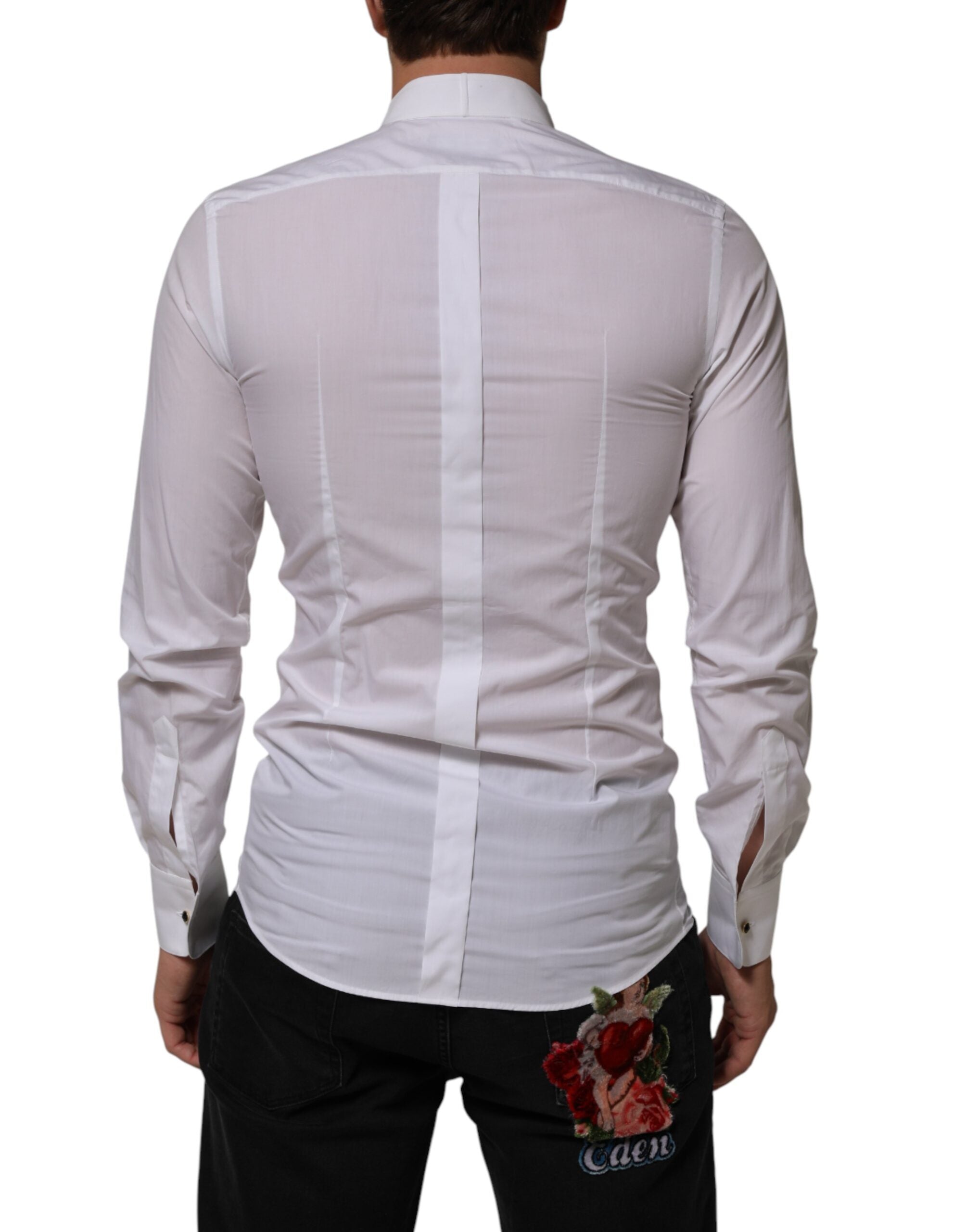 White Cotton Collared Long Sleeve GOLD Dress Shirt