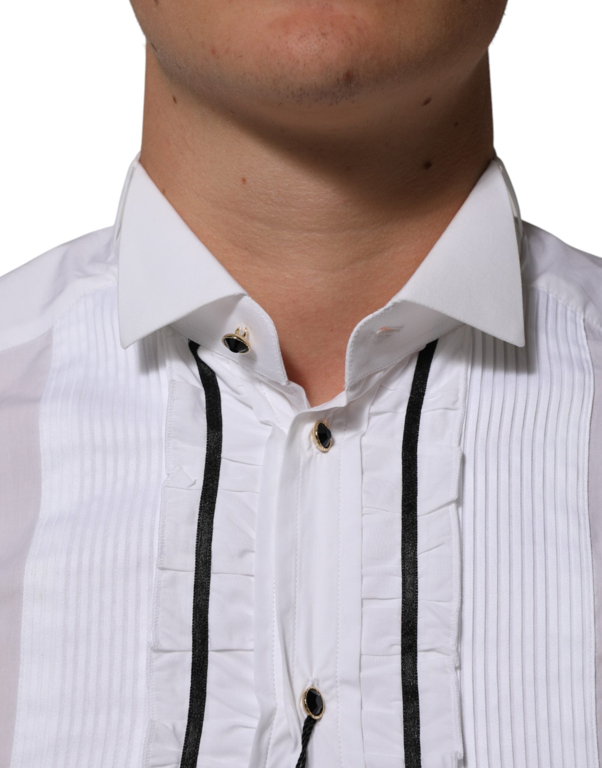 White Cotton Collared Long Sleeve GOLD Dress Shirt