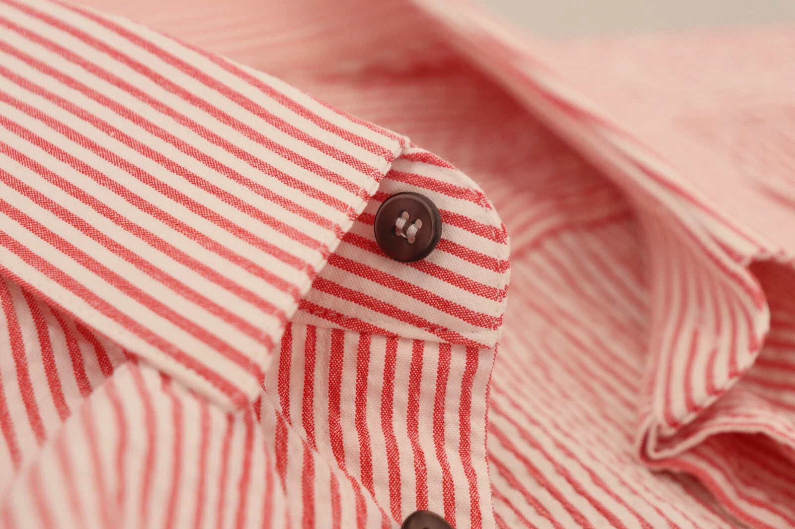 Red White Striped Cotton Short Sleeve Shirt