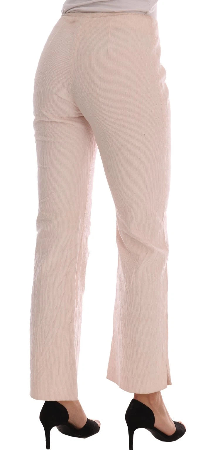 Beige Cotton Stretch Straight Trousers Pants