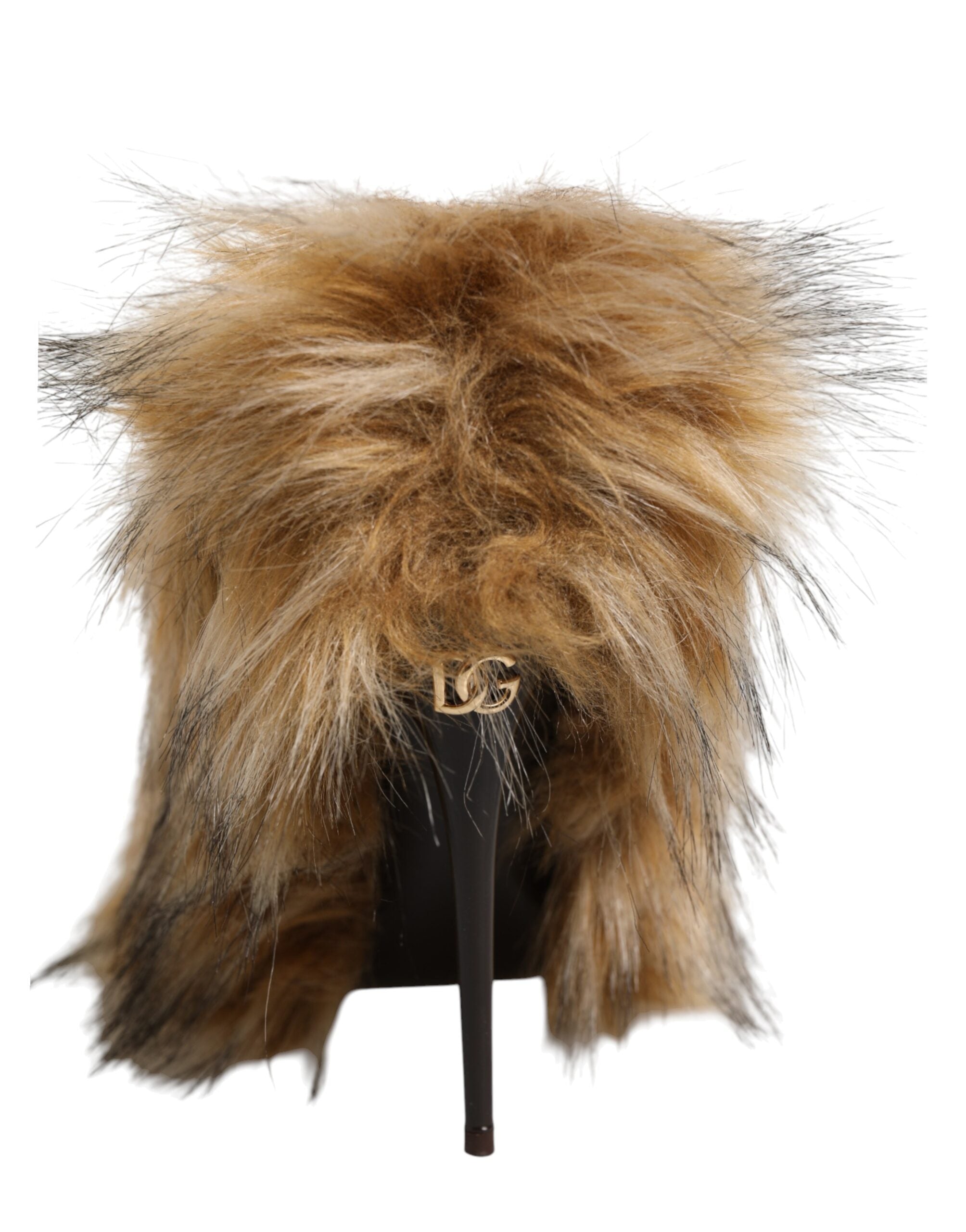 Brown Fur Leather High Heels Pumps Shoes