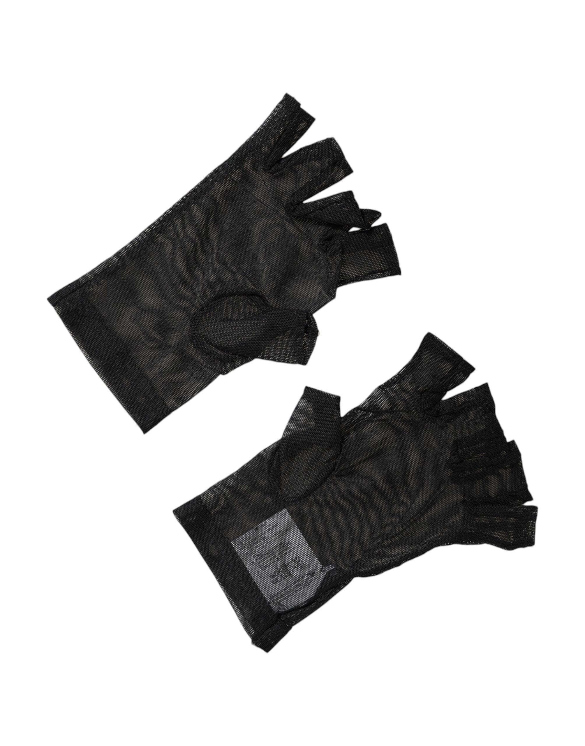 Black Nylon Wrist Length Fingerless Mitten Gloves
