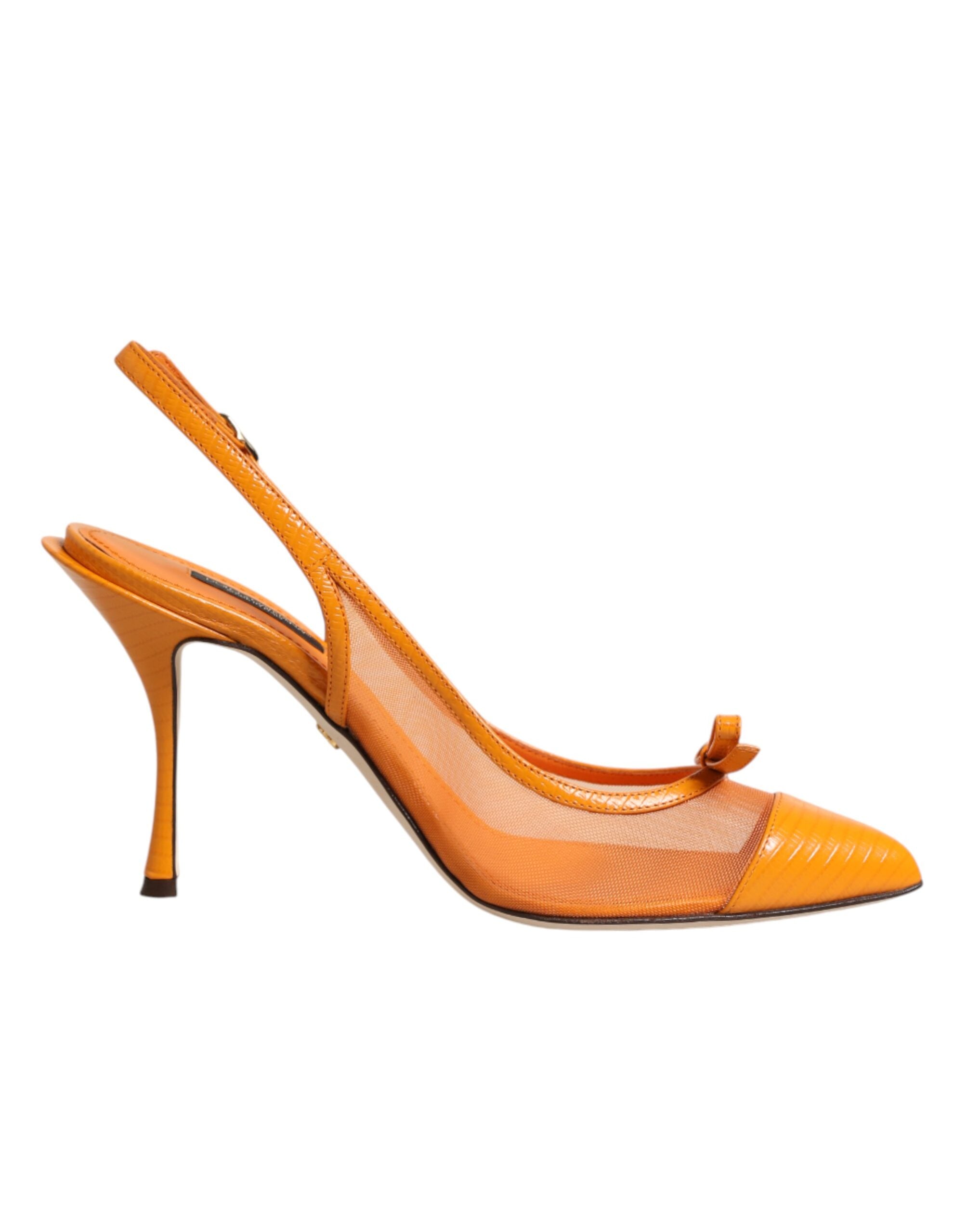 Orange Leather Mesh Heels Slingback Shoes