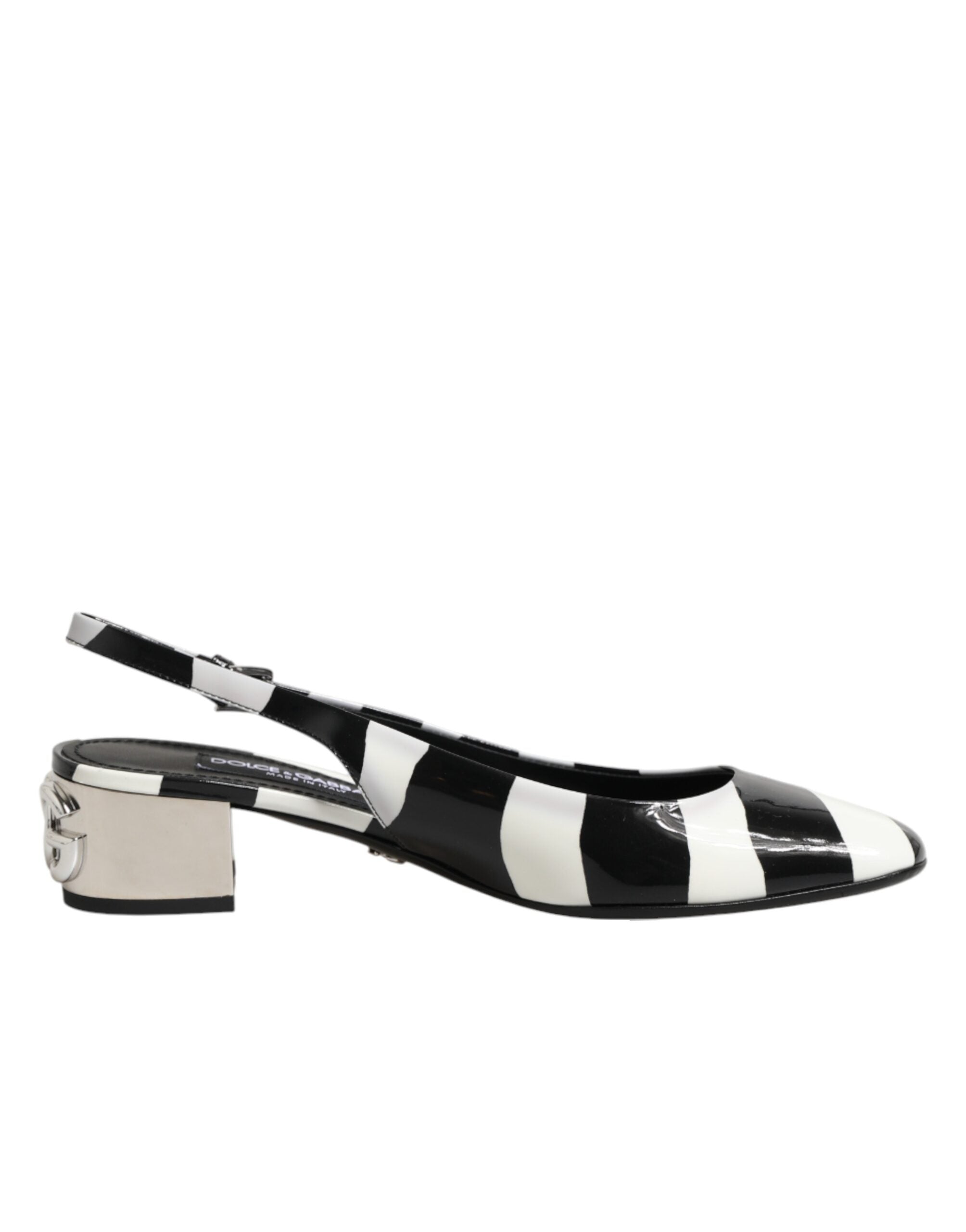 Black White Stripe Heels Slingback Shoes