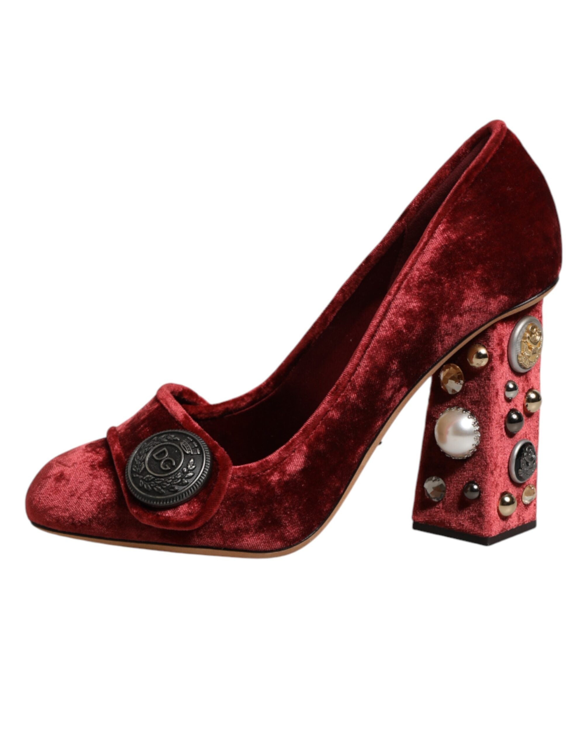 Red Velvet Embellished Heels Pumps Shoes