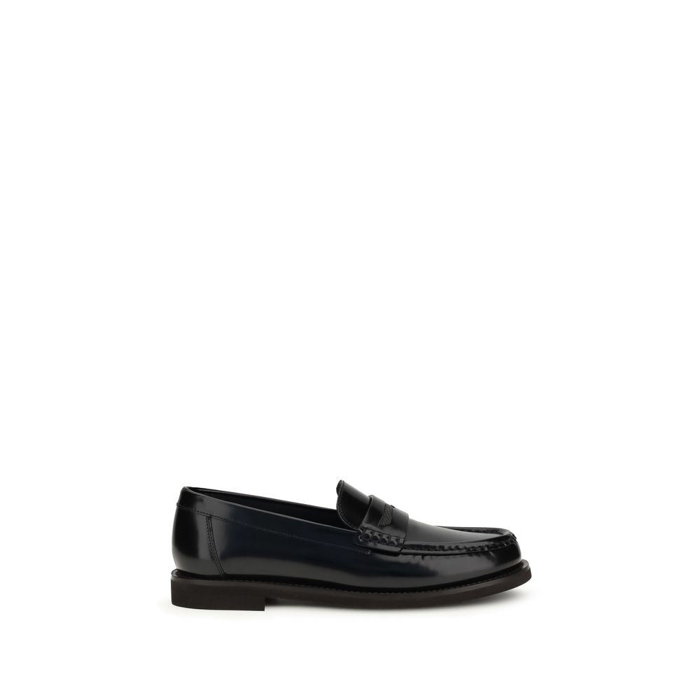 Black Leather Slip-On Loafers