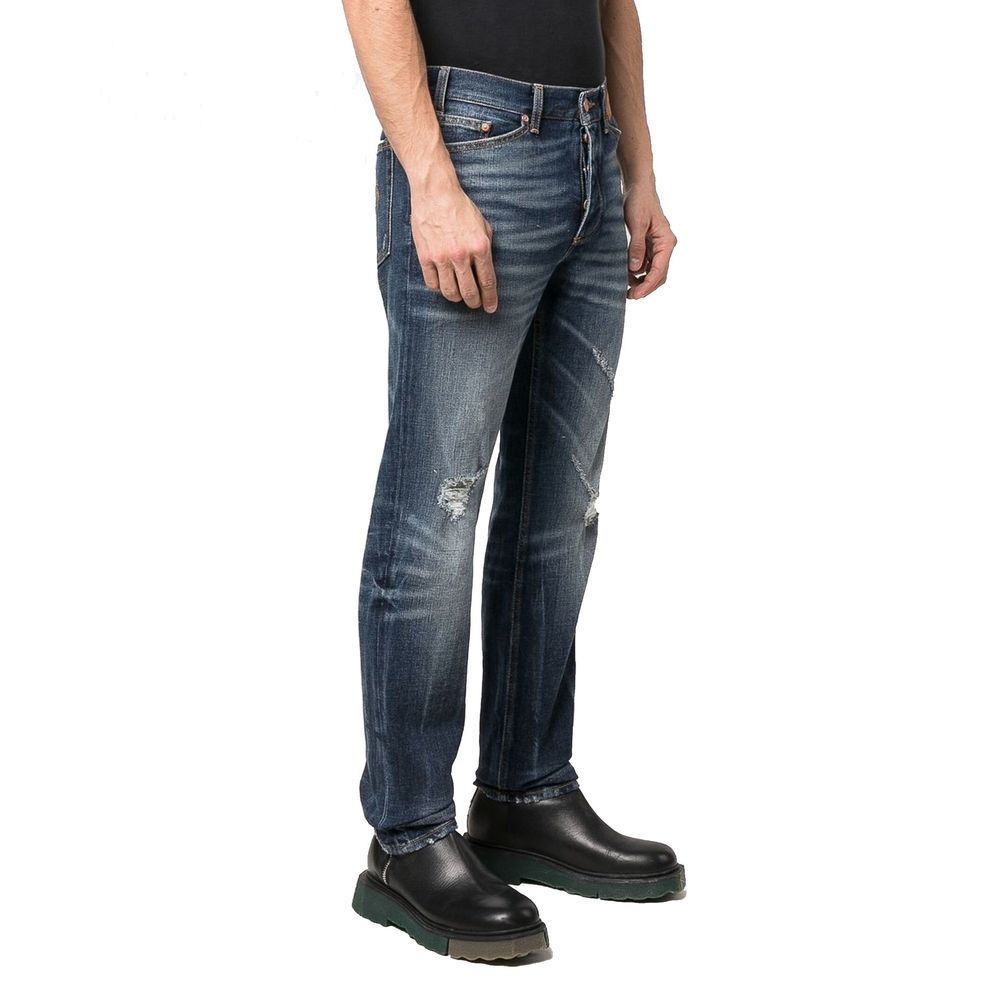 Blue Cotton Straight-Leg Jeans