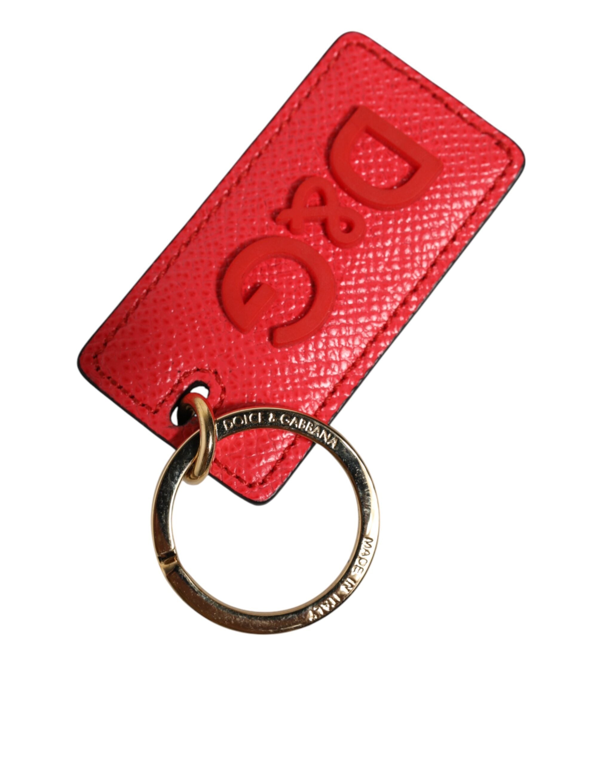 Red Calf Leather Logo Metal Ring Men Keychain Keyring