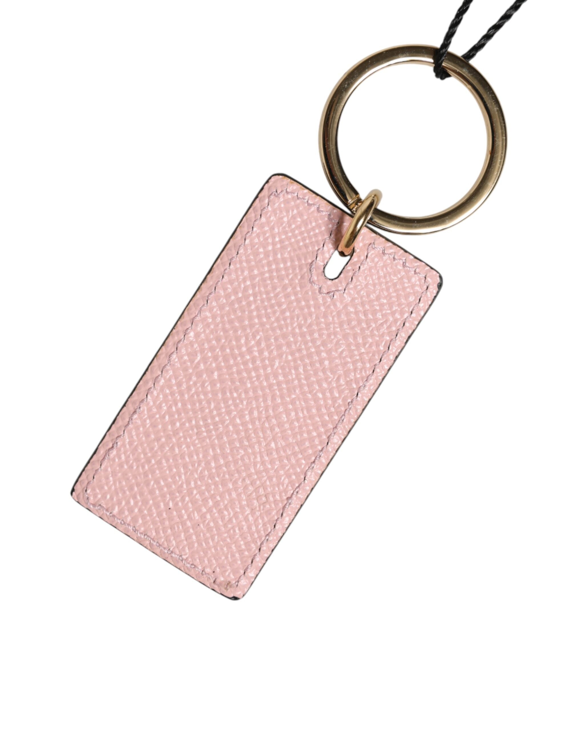 Pink Calf Leather DG Logo Metal Ring Keychain Keyring