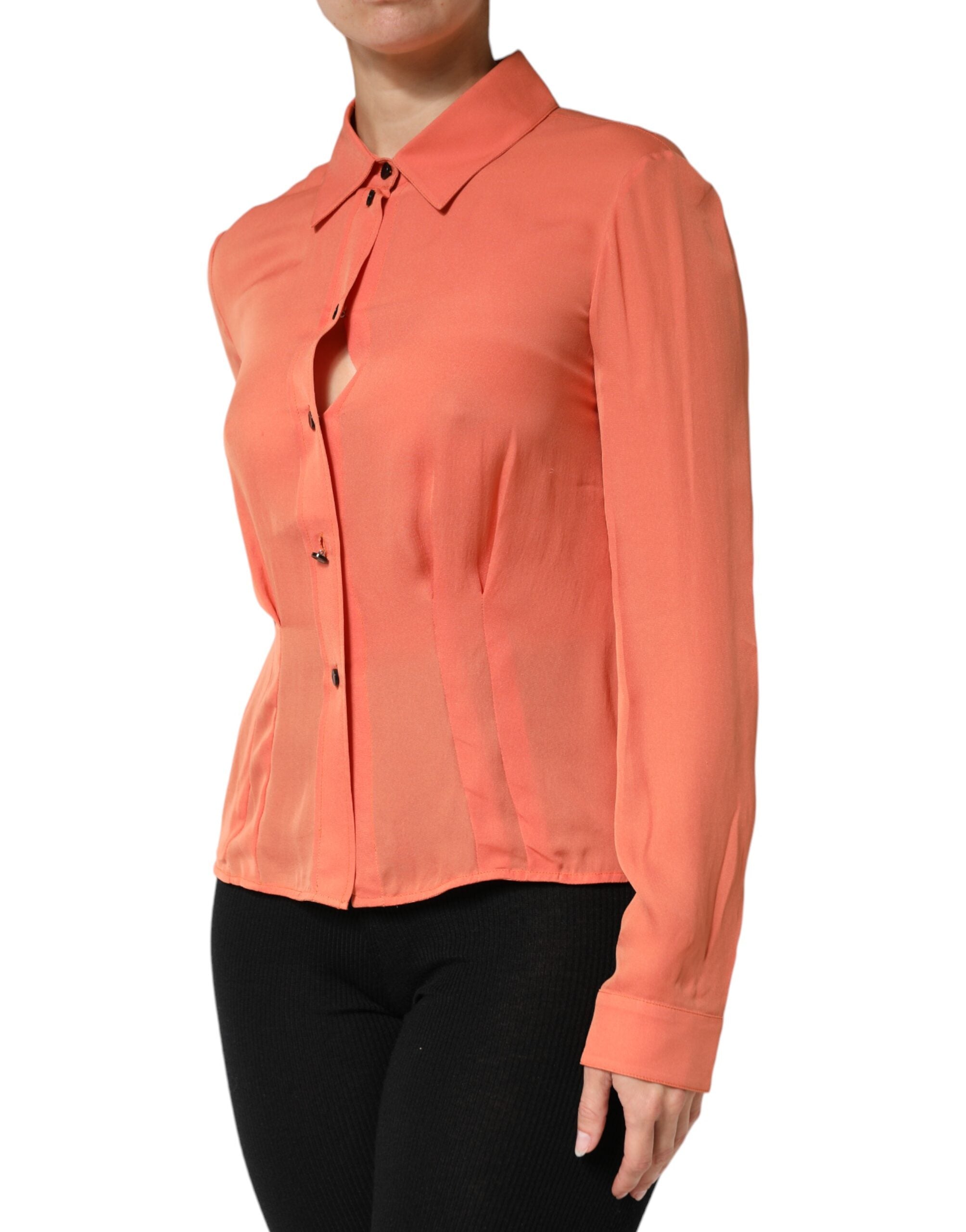 Orange Collared Button Down Long Sleeves Top