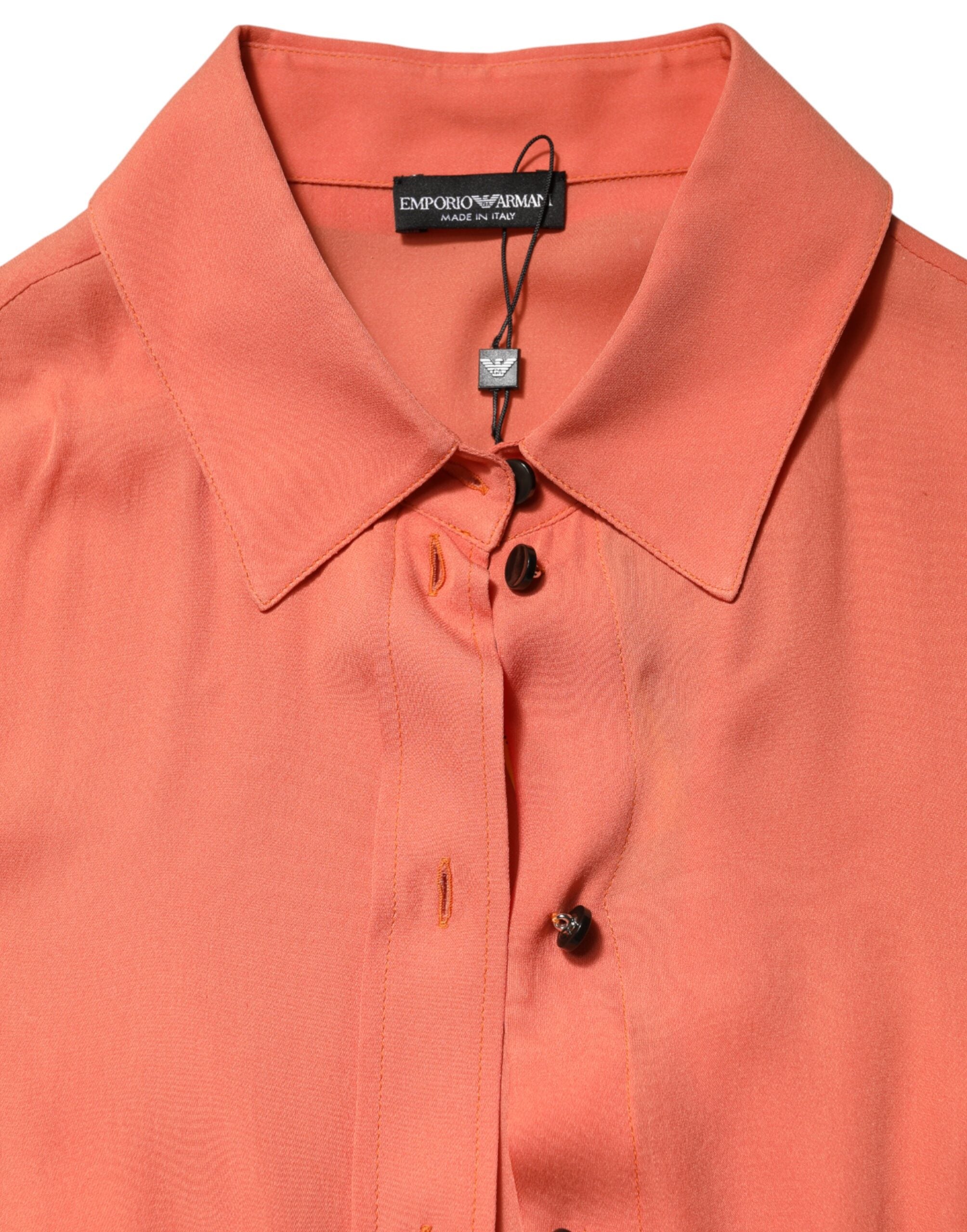 Orange Collared Button Down Long Sleeves Top