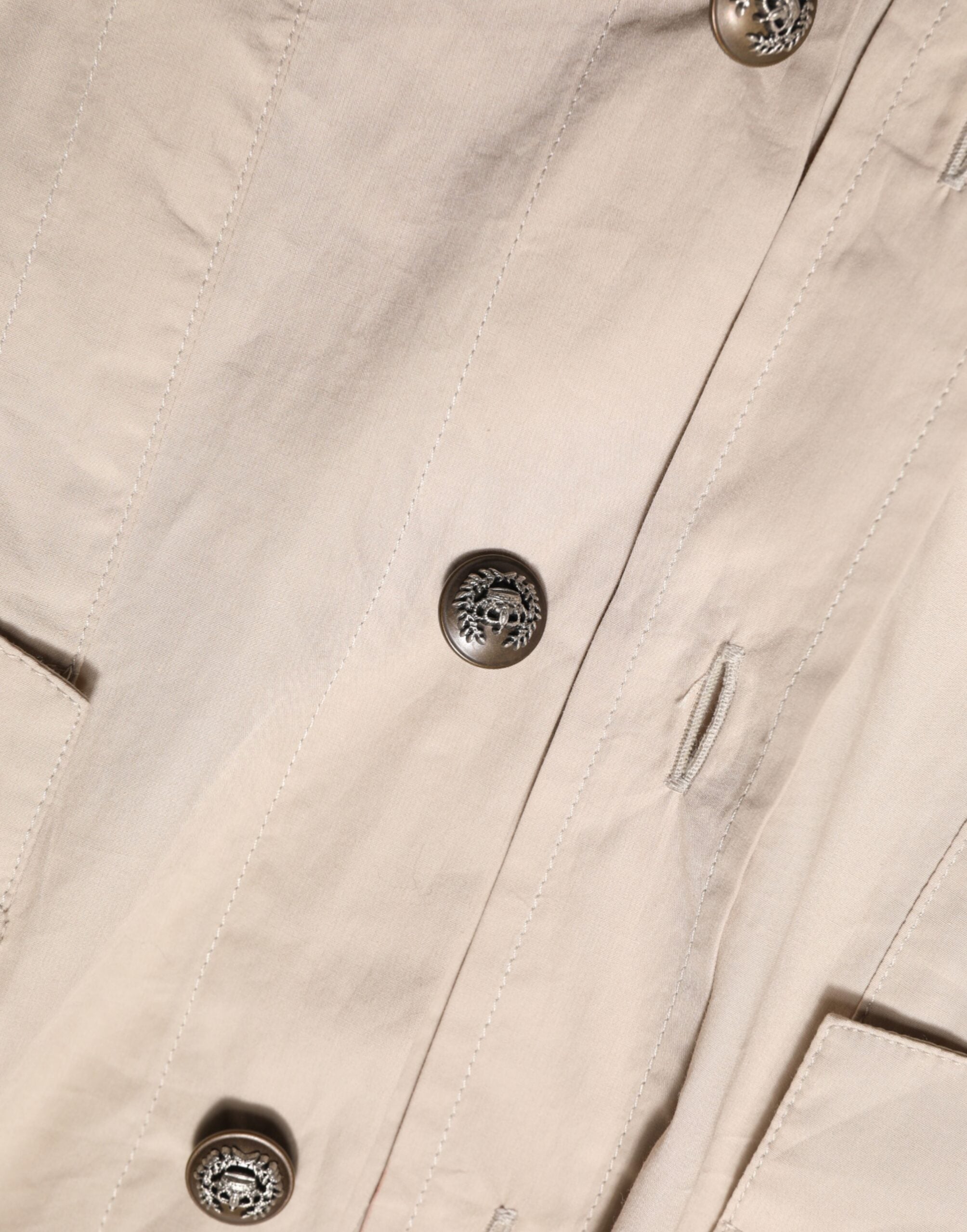 Beige Collared Long Sleeve Cotton Shirt Top