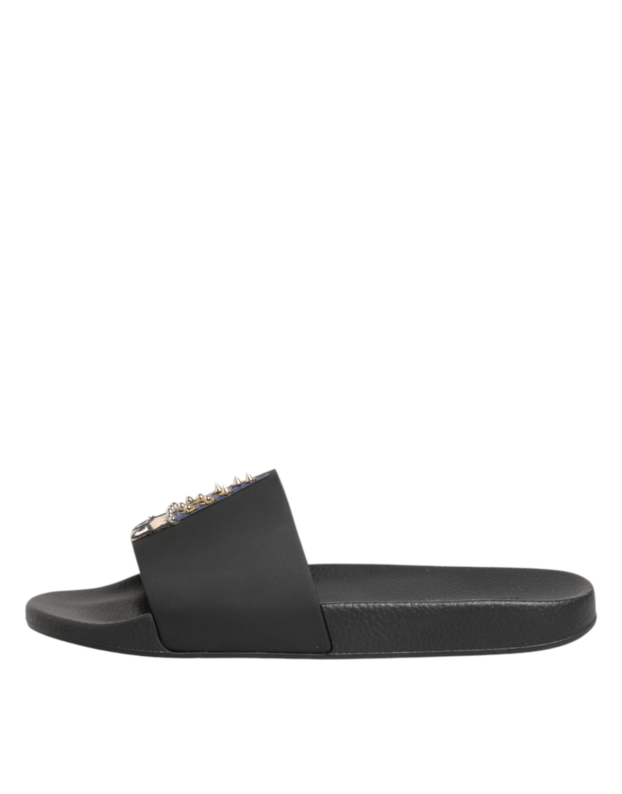 Black Leather Slides Sandals Beachwear Shoes