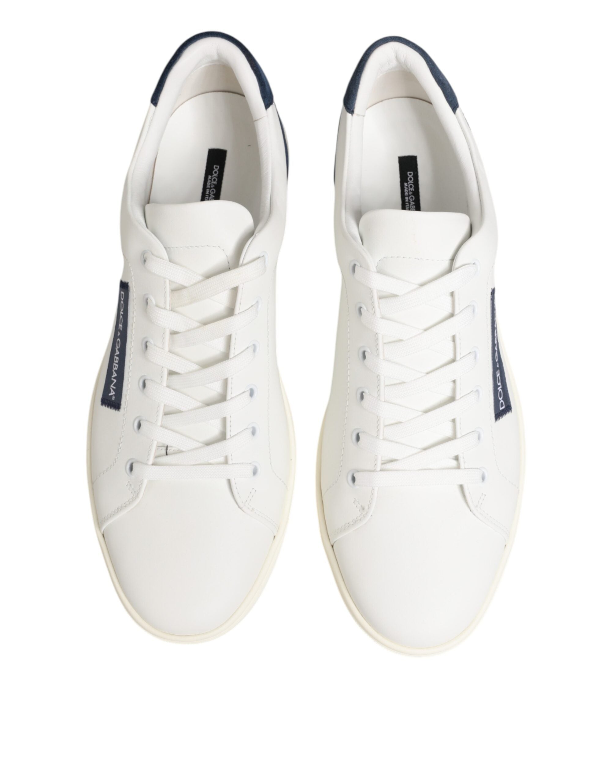 White Blue Leather Logo Patch Sneakers Shoes