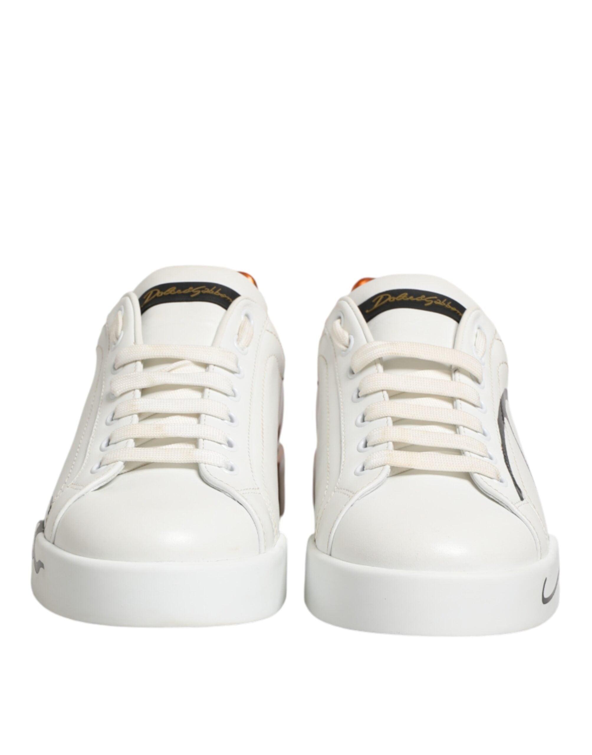 White Brown Leather Low Top Sneakers Shoes
