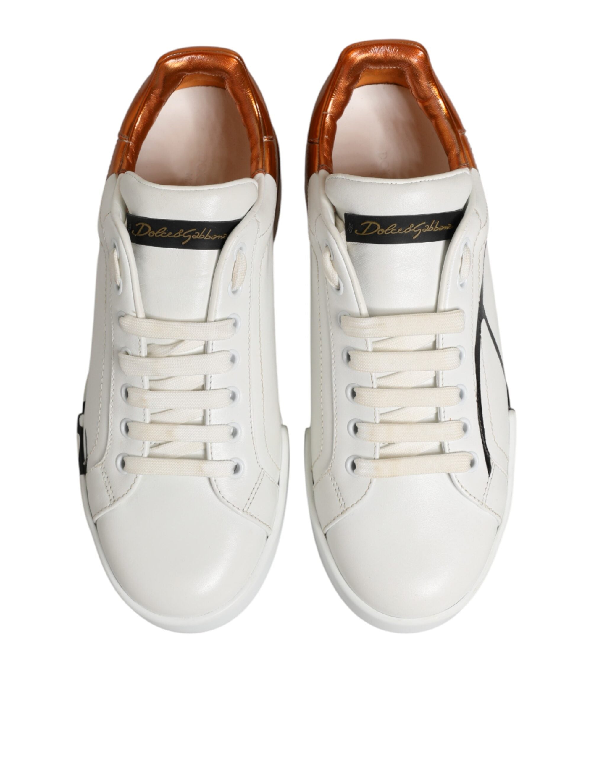 White Brown Leather Low Top Sneakers Shoes