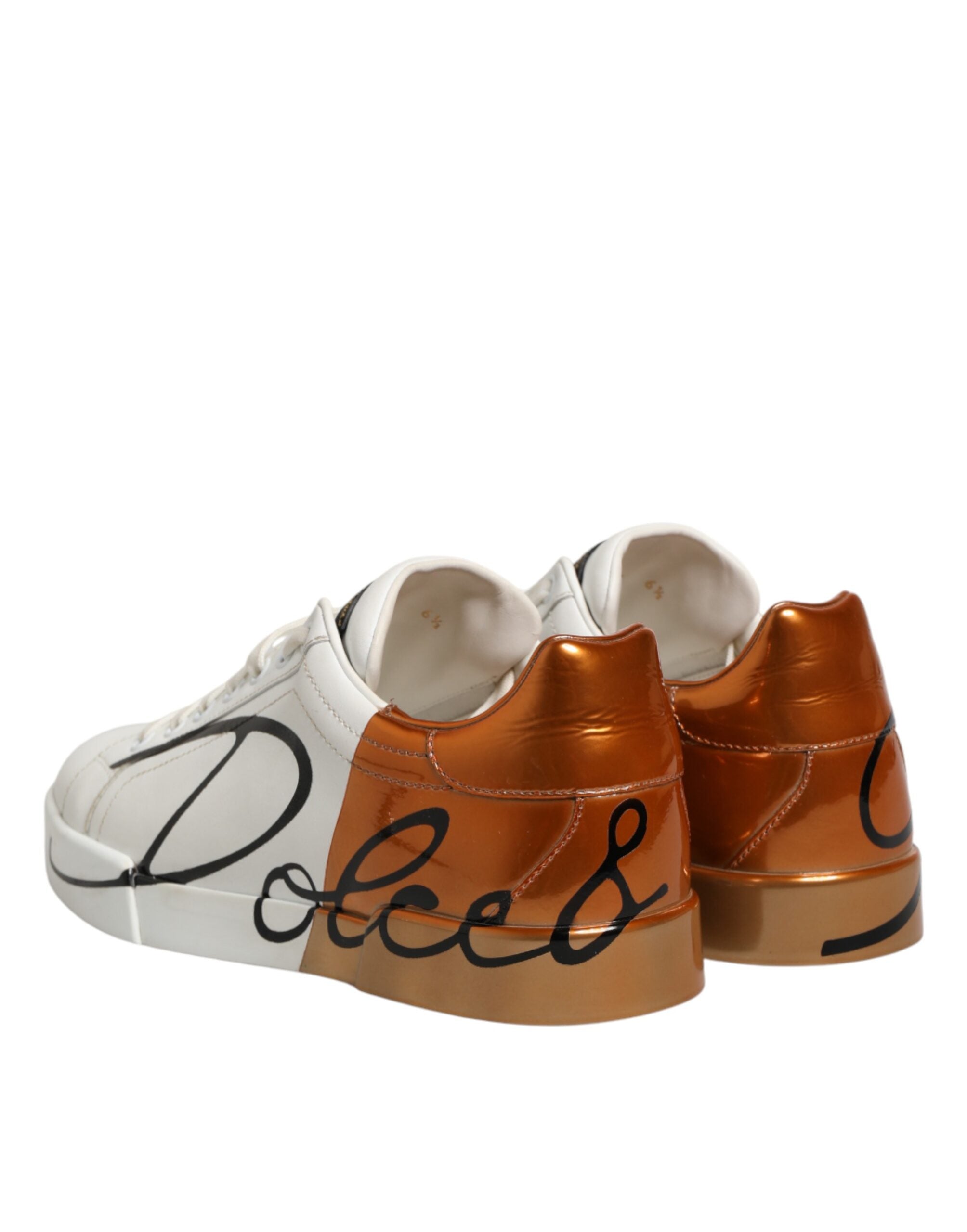 White Brown Leather Low Top Sneakers Shoes