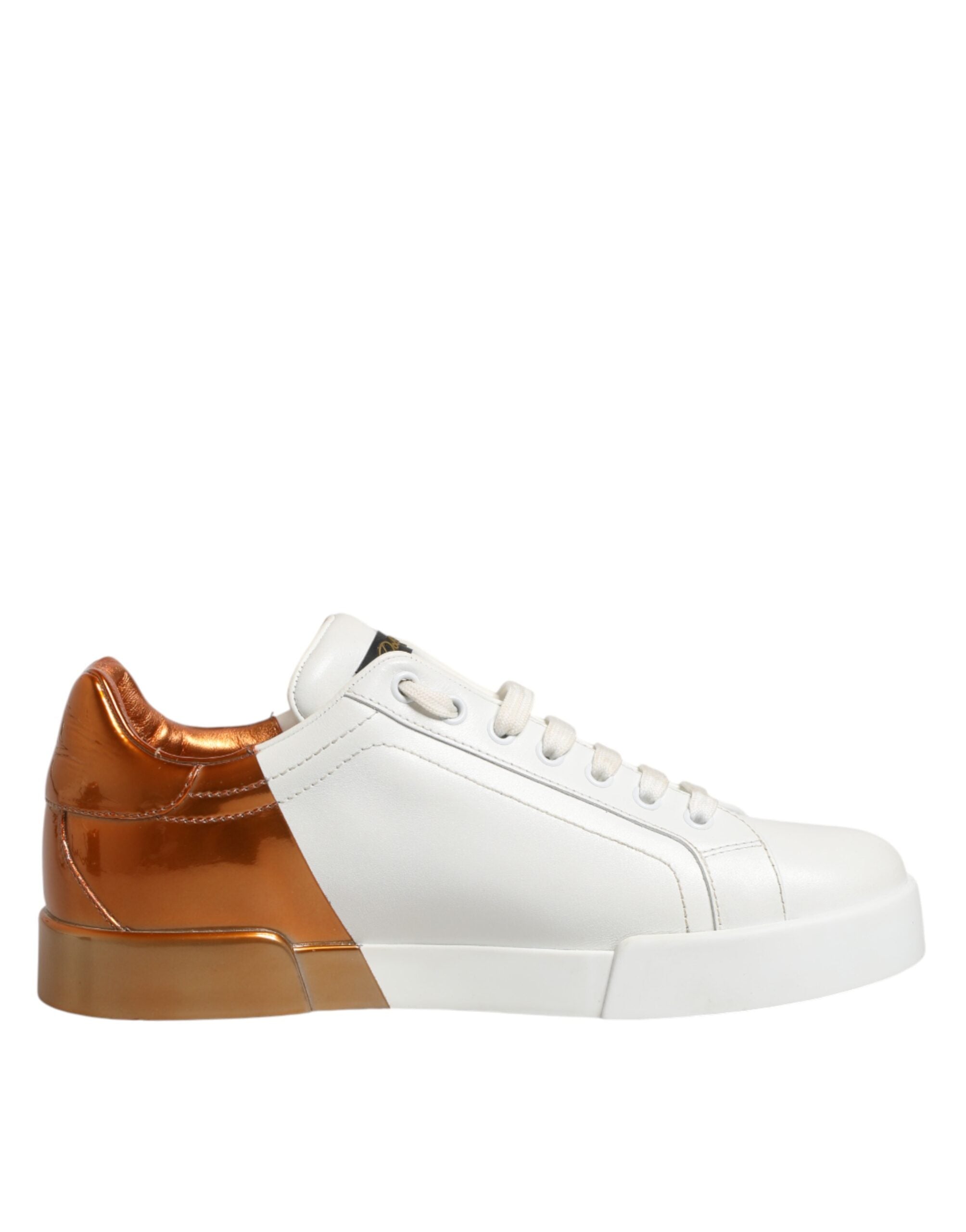White Brown Leather Low Top Sneakers Shoes