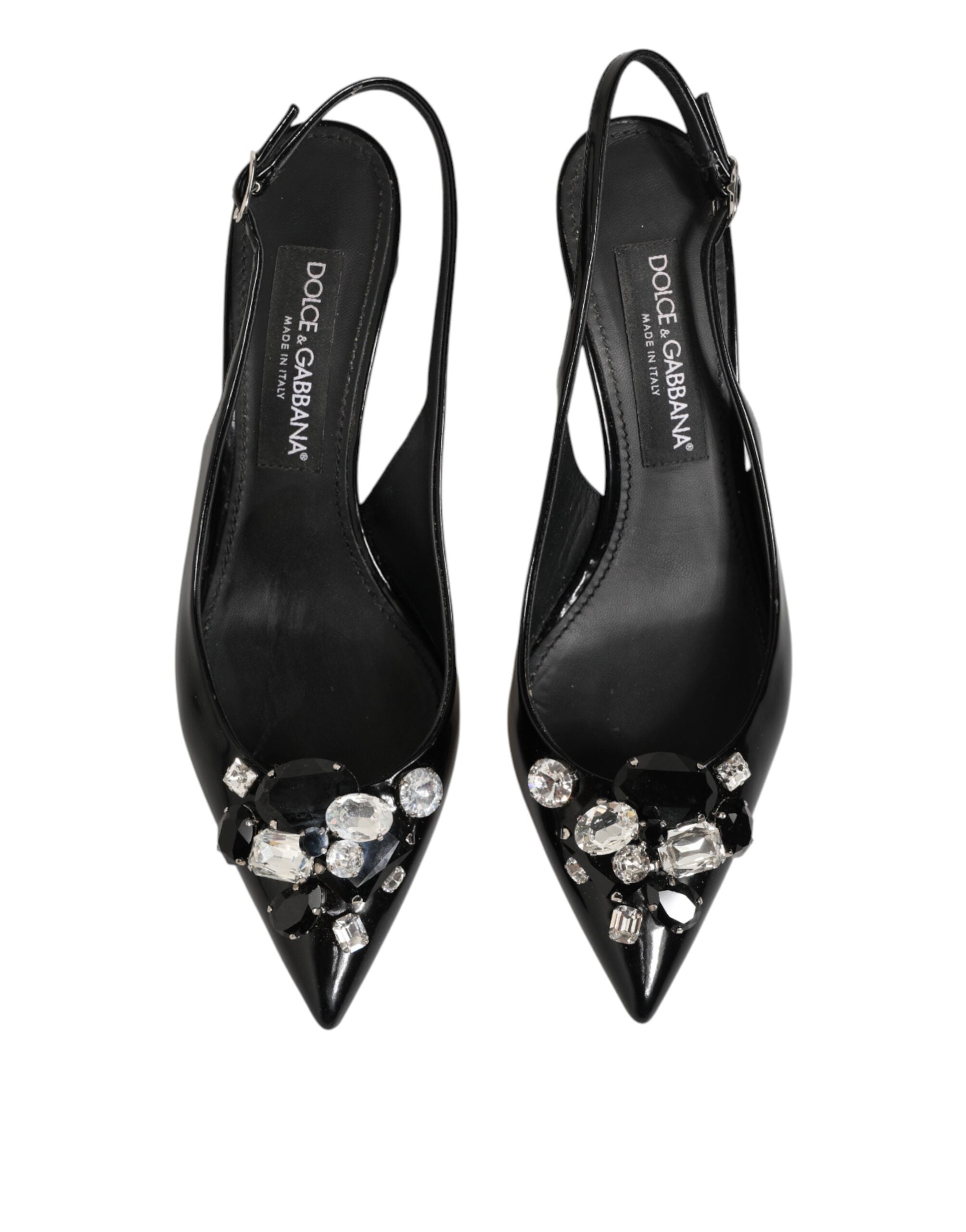 Black Patent Leather Crystal Slingback Shoes