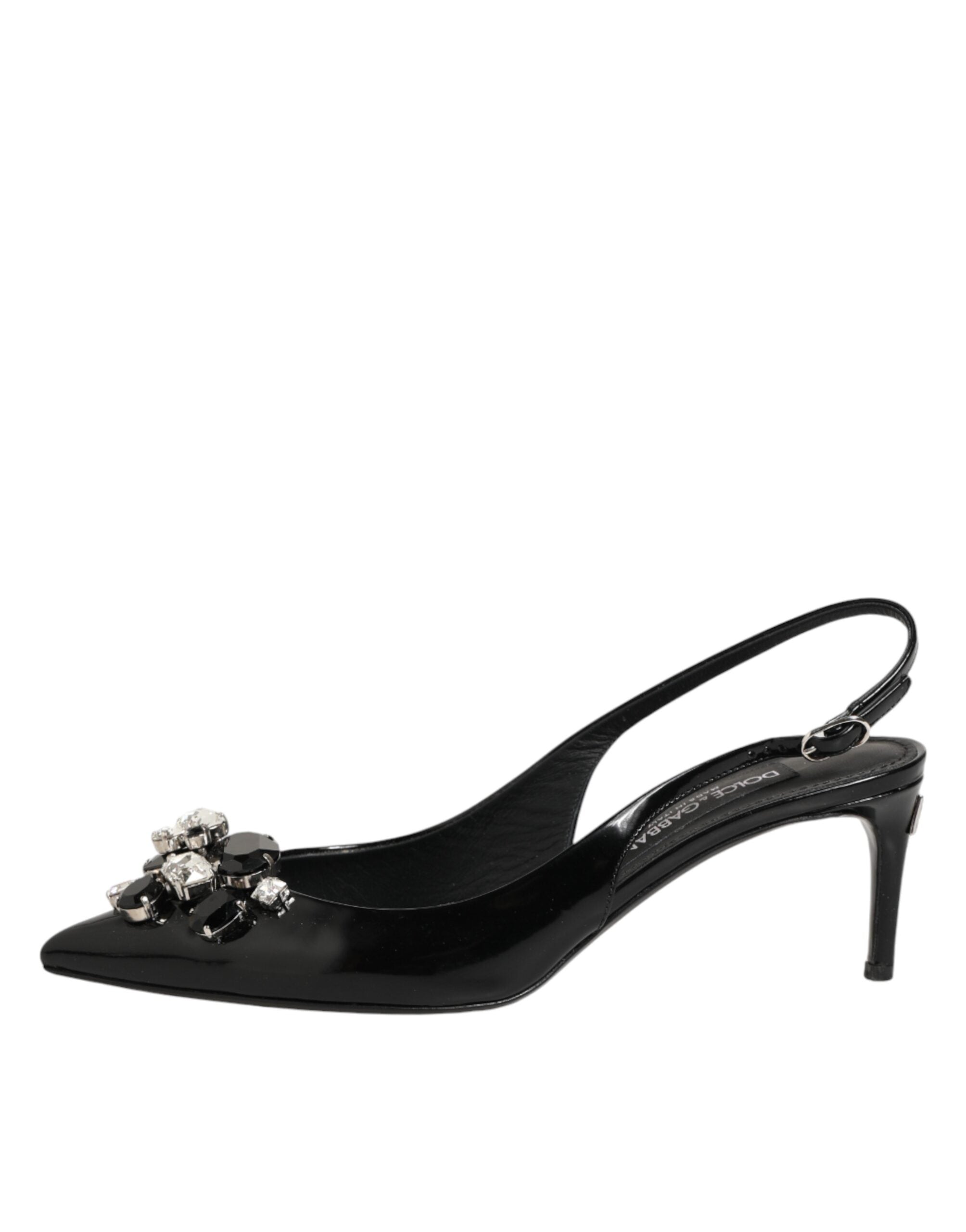 Black Patent Leather Crystal Slingback Shoes