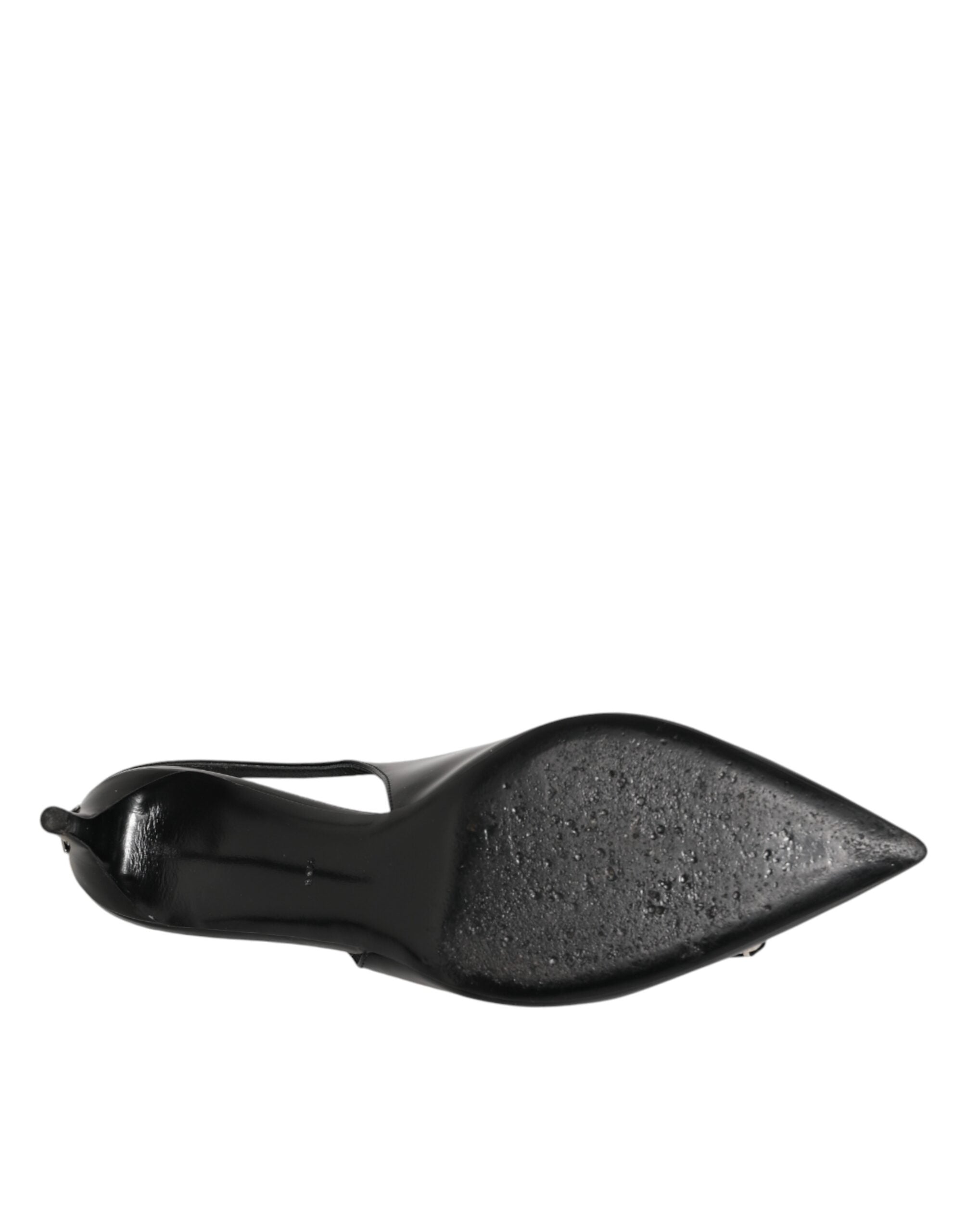 Black Patent Leather Crystal Slingback Shoes