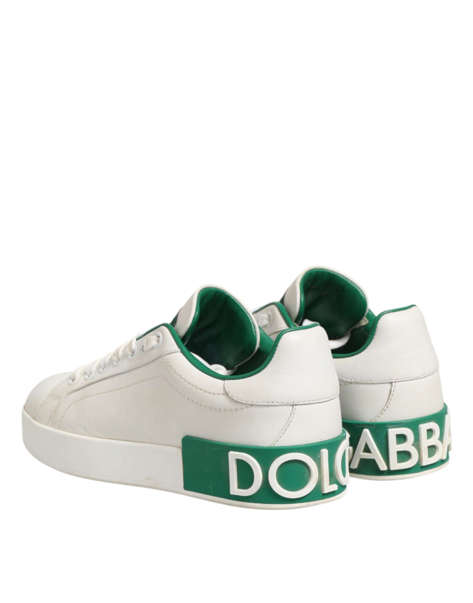 White Green Leather Low Top Sneakers Shoes