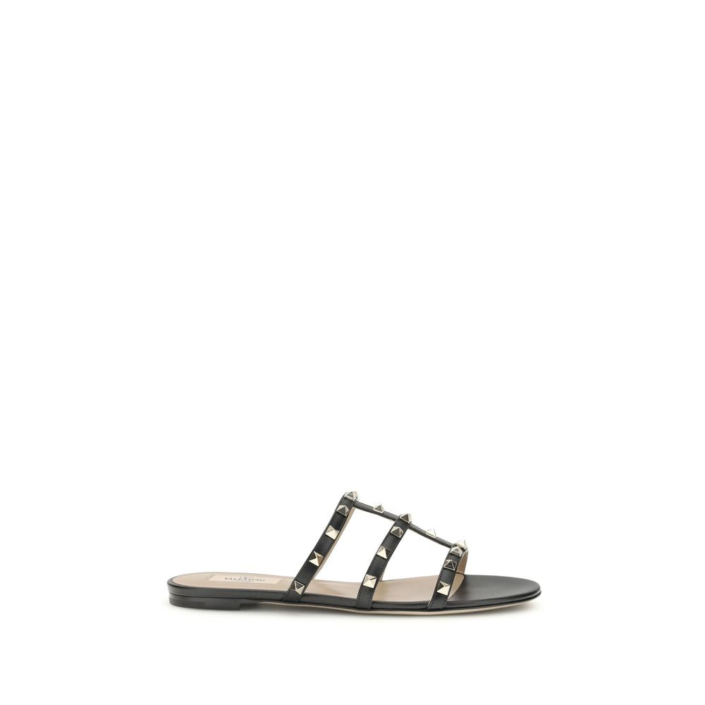 Black Calf Leather Bos Taurus Flat Sandals