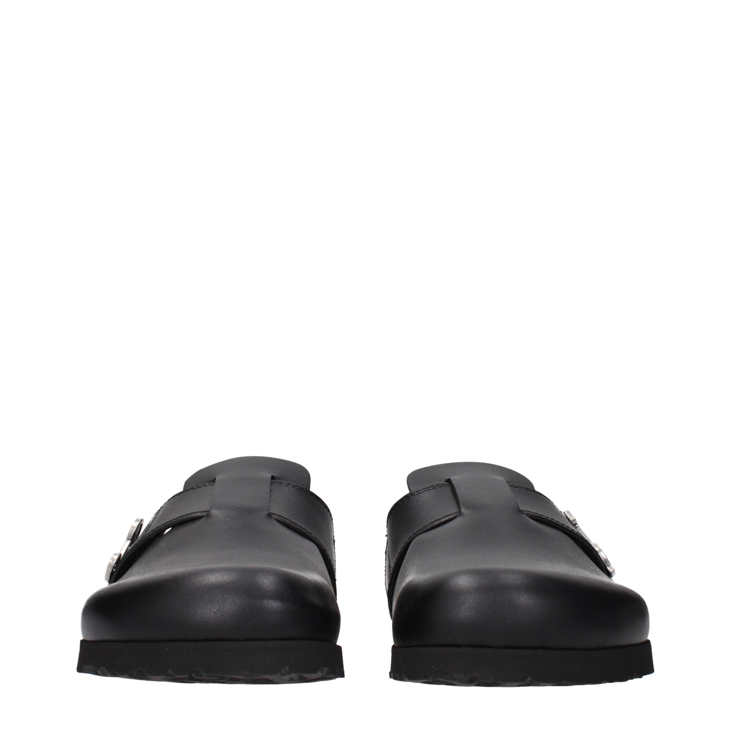Black Leather Slippers