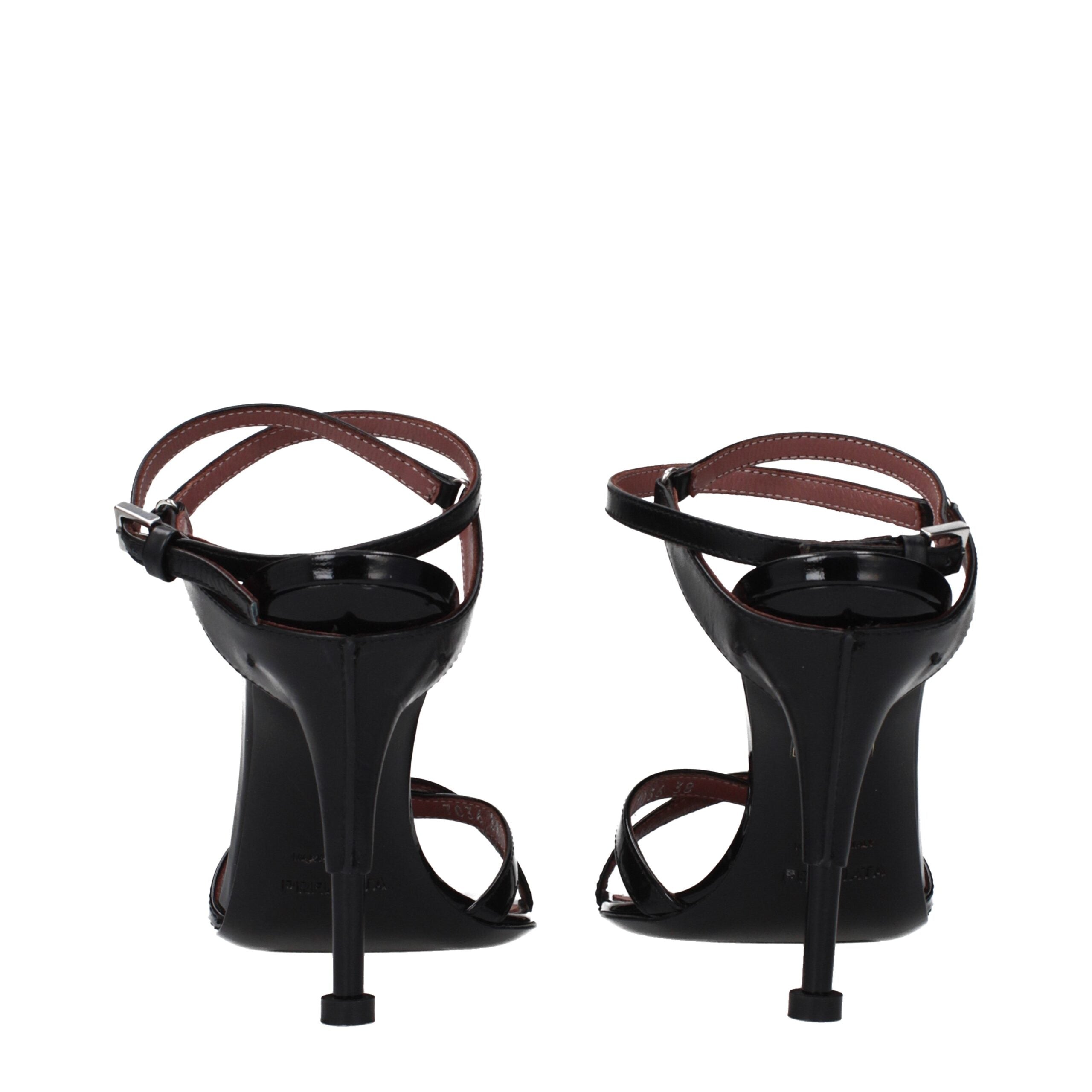 Black Leather Stiletto Heel Sandals