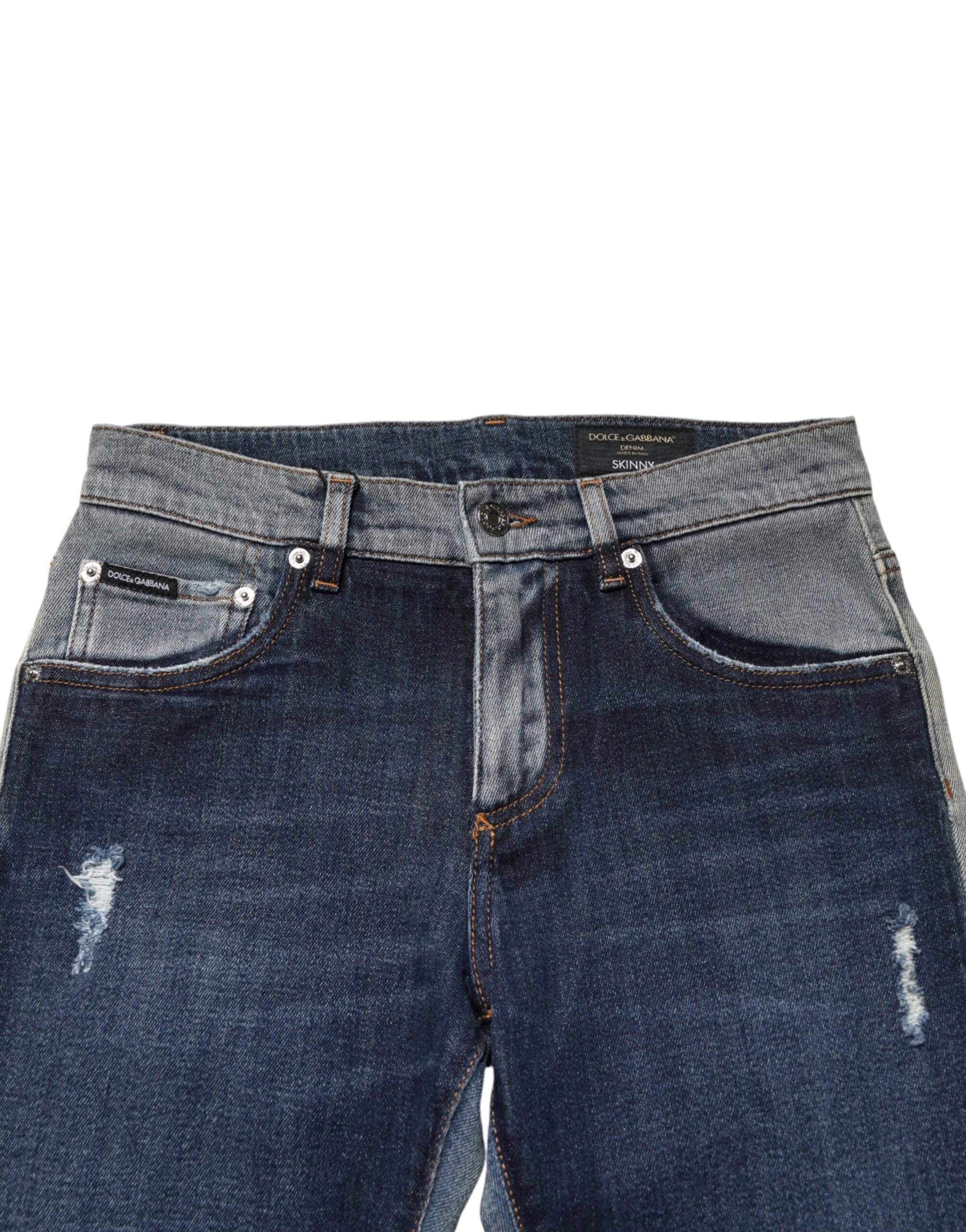 Blue Two Tone Cotton Men Skinny Denim Jeans