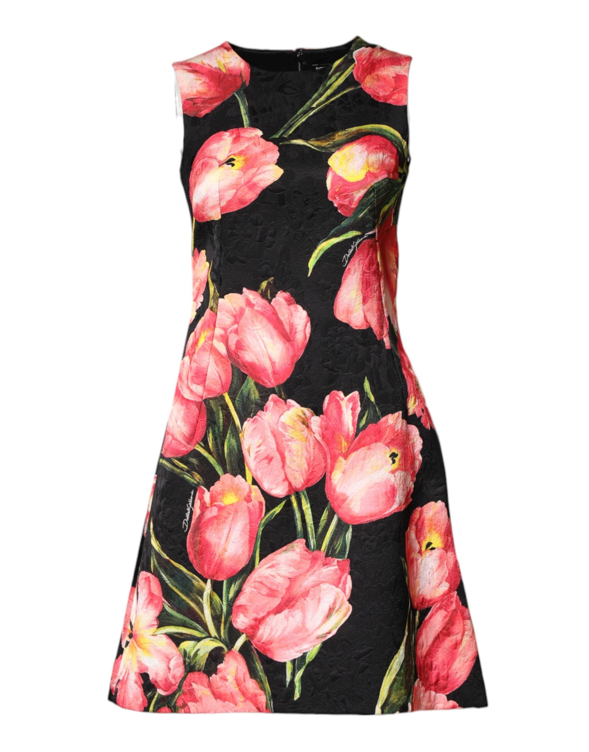 Black Floral Print Viscose A-line Mini Dress