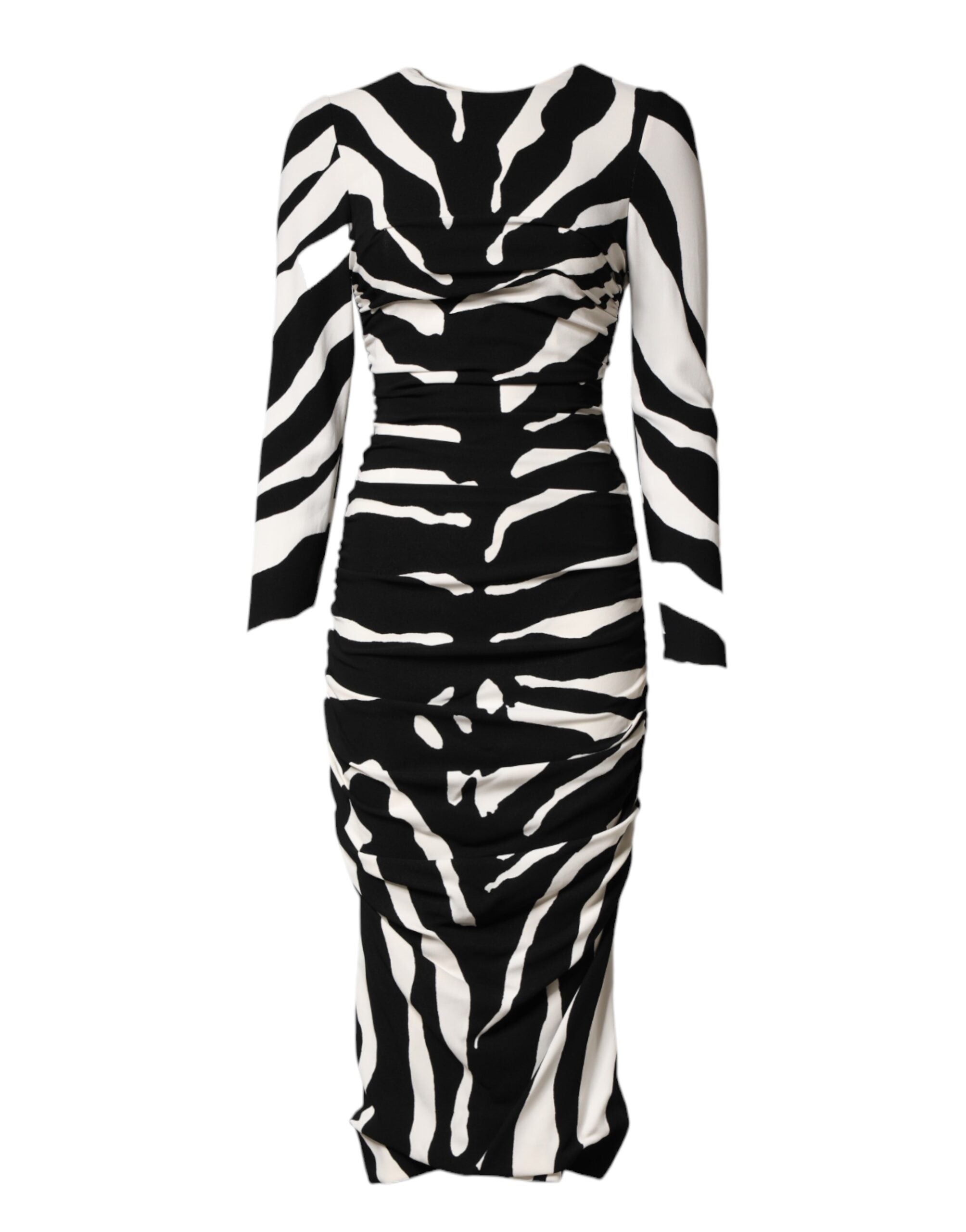 Black White Zebra Viscose Sheath Midi Dress