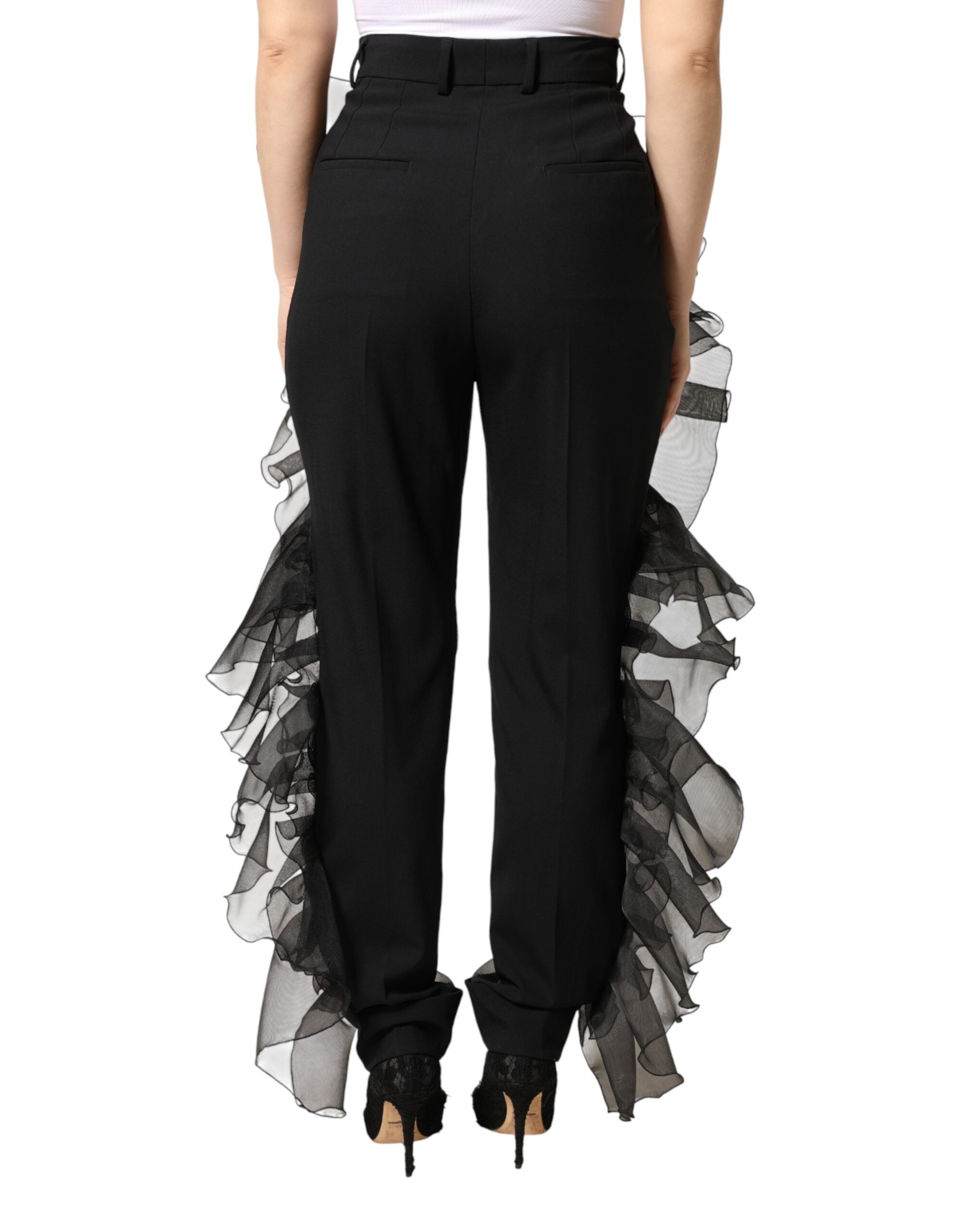 Black High Waist Tulle Wool Trouser Pants