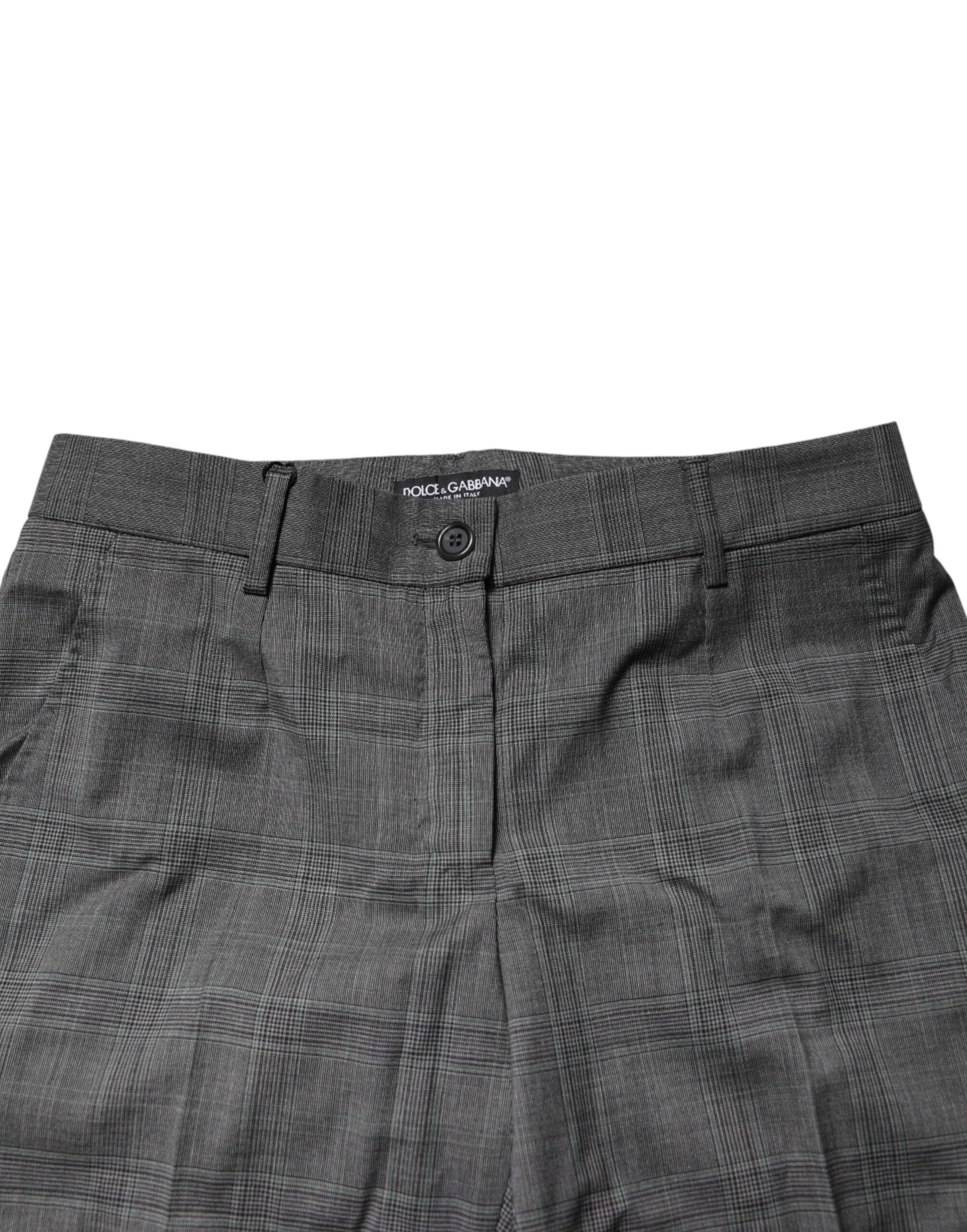 Dark Gray Check Tartan VirginWool Dress Pants