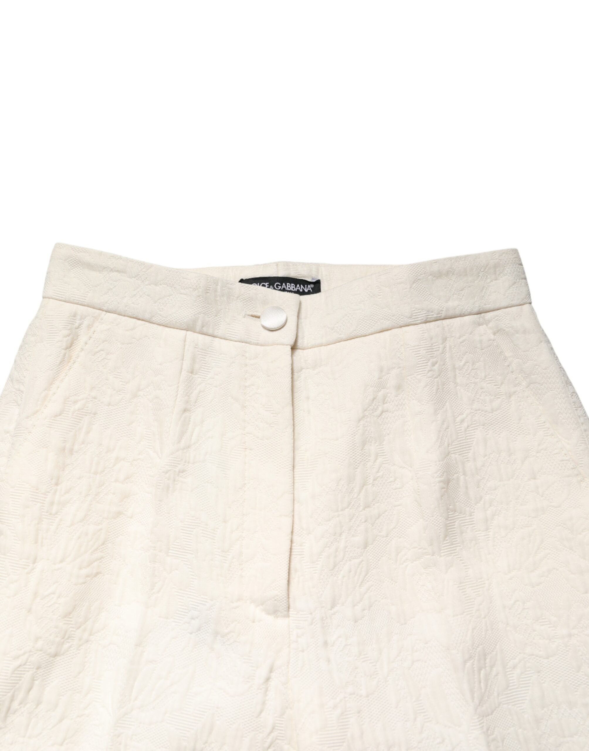 White Cotton Floral Brocade Dress Pants