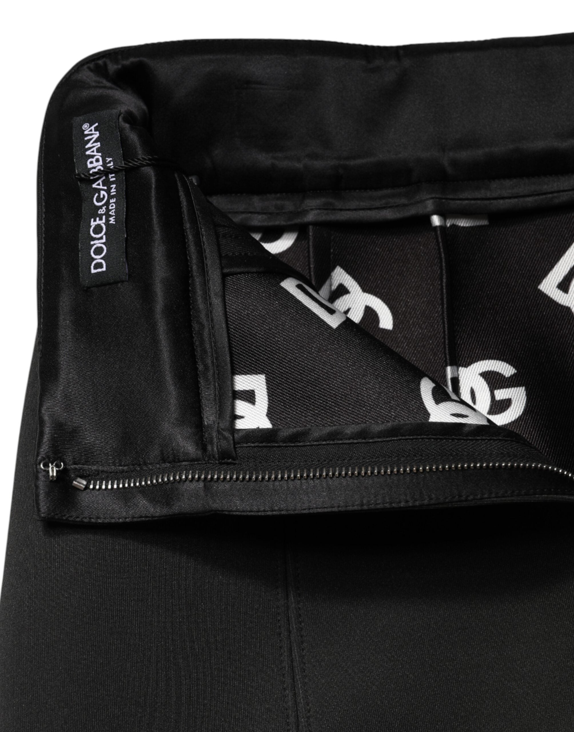 Black Nylon Pencil Cut High Waist Mini Skirt