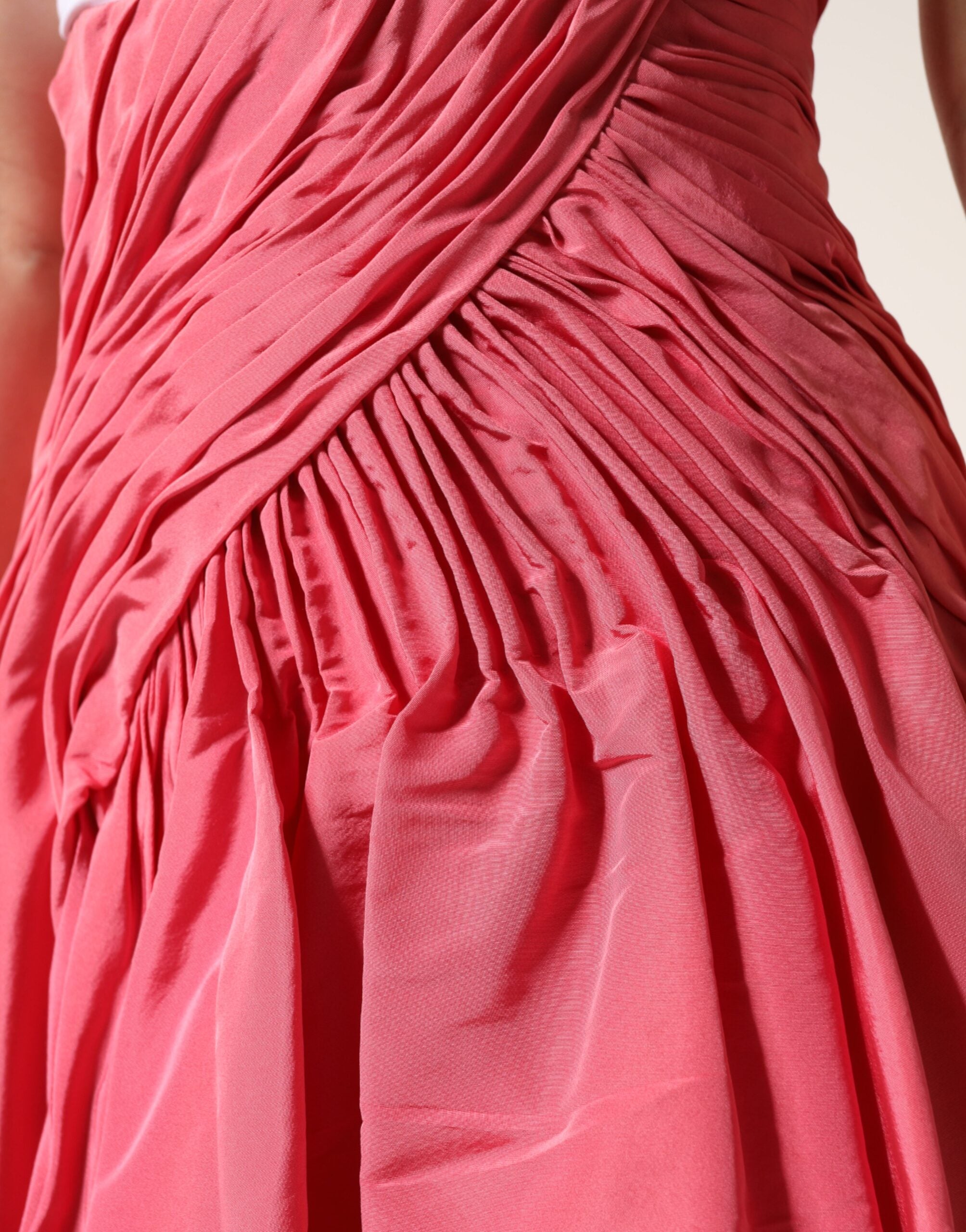 Pink Silk Pleated High Waist Midi Skirt